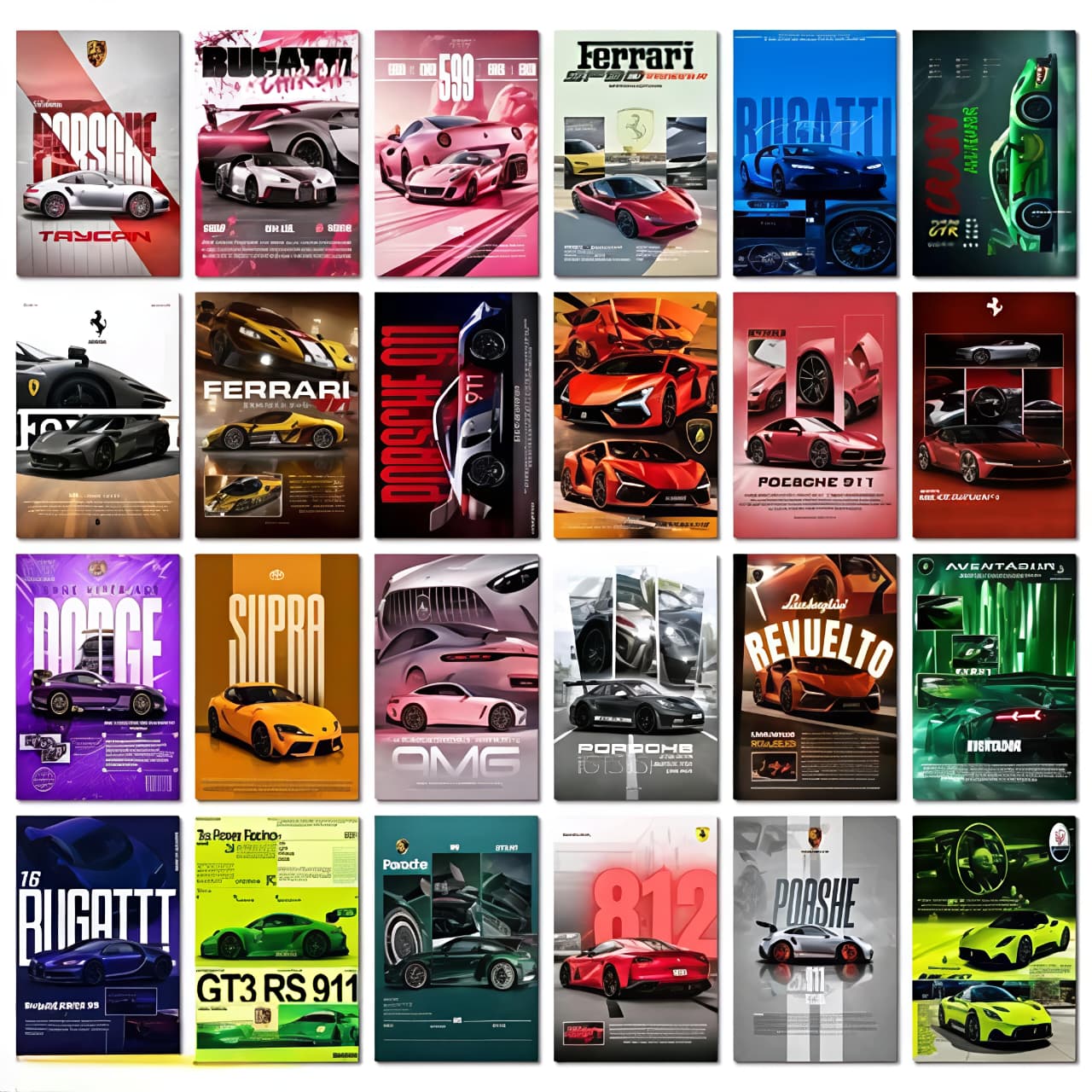 Aesthetic Car Wall Collage Kit || 24pcs (4×6inch) car Aesthetic Posters For Room Decoration.