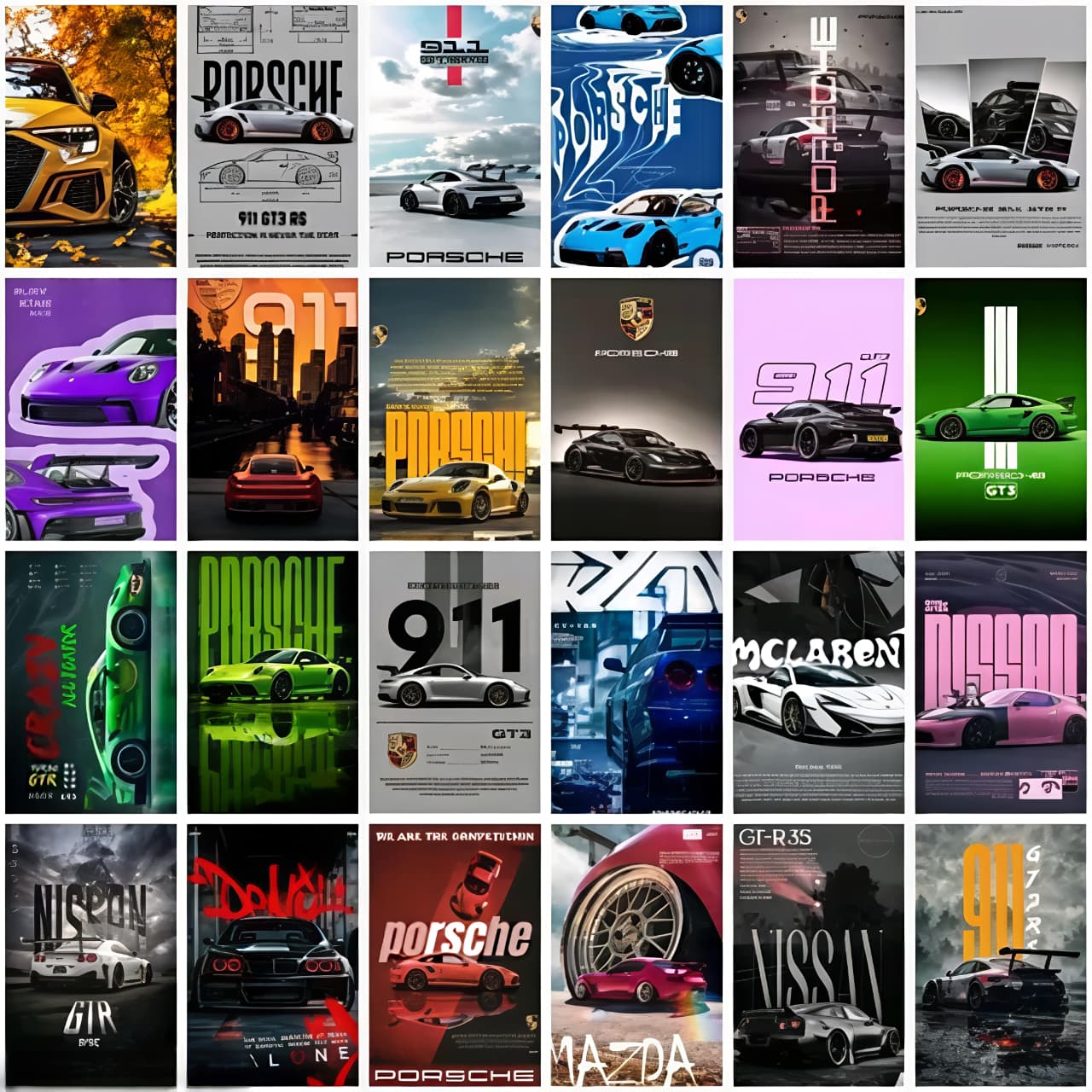 Aesthetic Car Wall Collage Kit || 24pcs (4×6inch) car Aesthetic Posters For Room Decoration