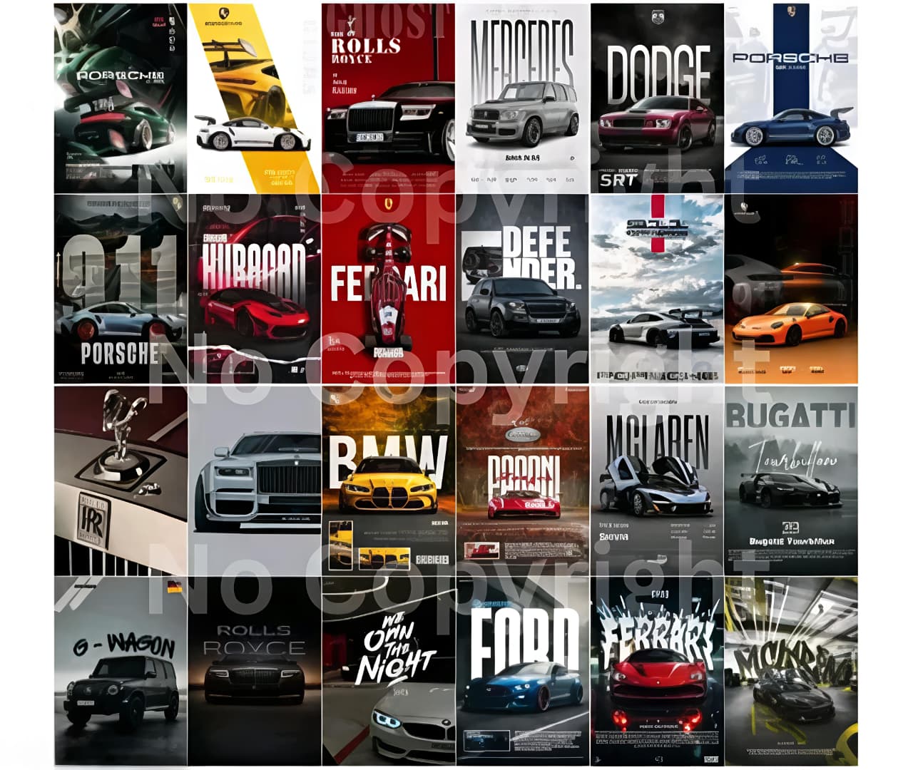 Aesthetic Car Wall Collage Kit || 24pcs (4×6inch) car Aesthetic Posters For Room Decoration Water Resistant Paper Comes With Adhesive Tape (Car )