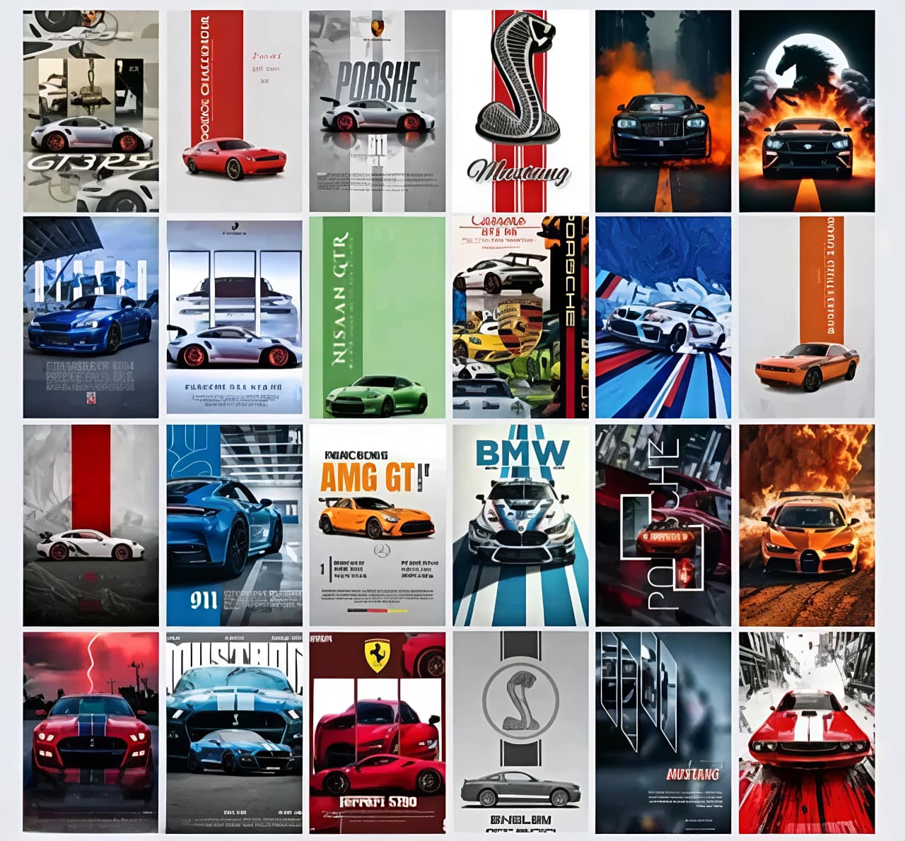 Aesthetic Car Wall Collage Kit || 24pcs (4×6inch) car Aesthetic Posters For Room Decoration Water Resistant Paper Comes With Adhesive Tape