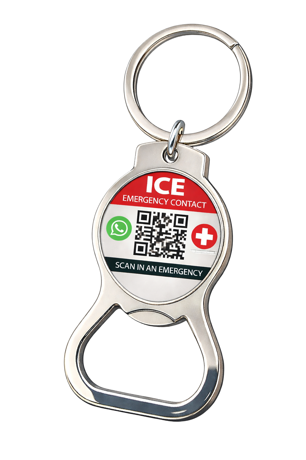 ICE Emergency QR Safety Bottle Opener Keyring