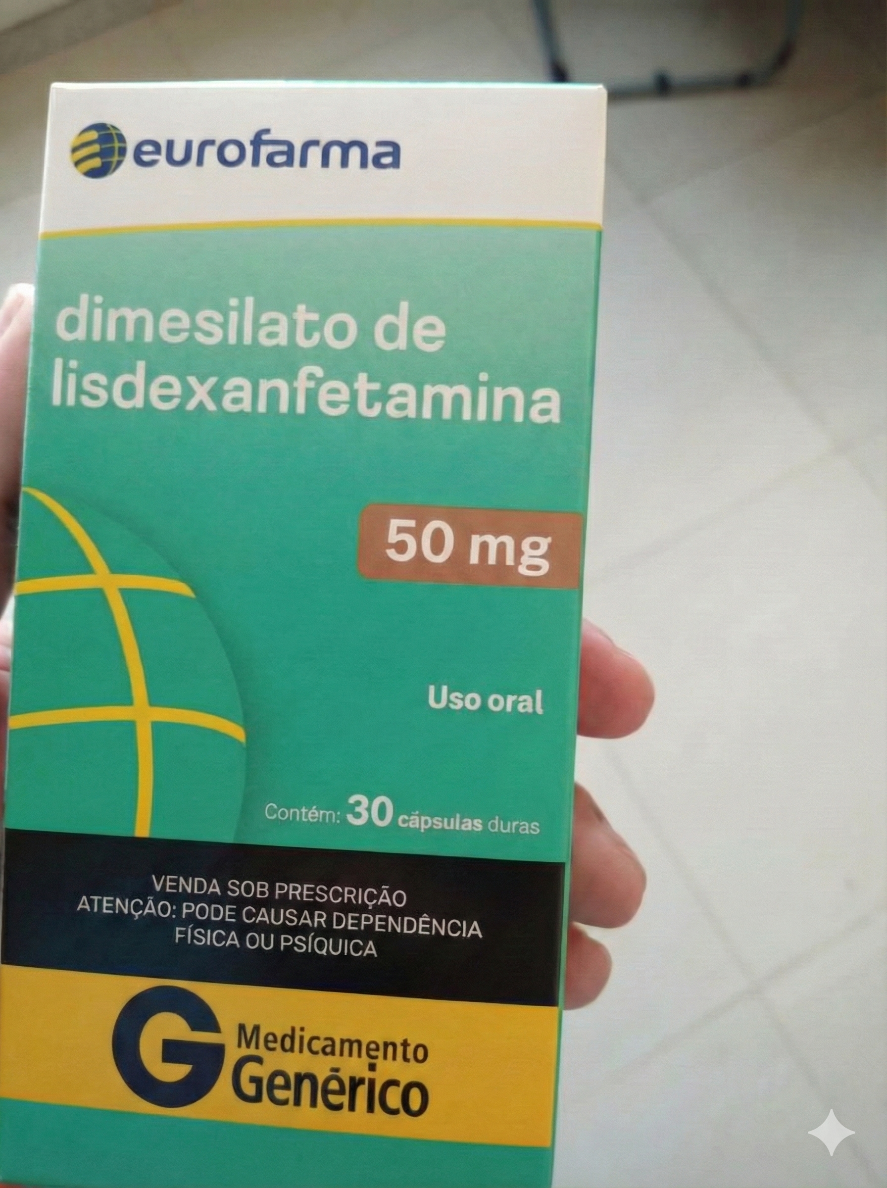 Lisdexanfetamina 50mg (apresentação de 30 cápsulas)