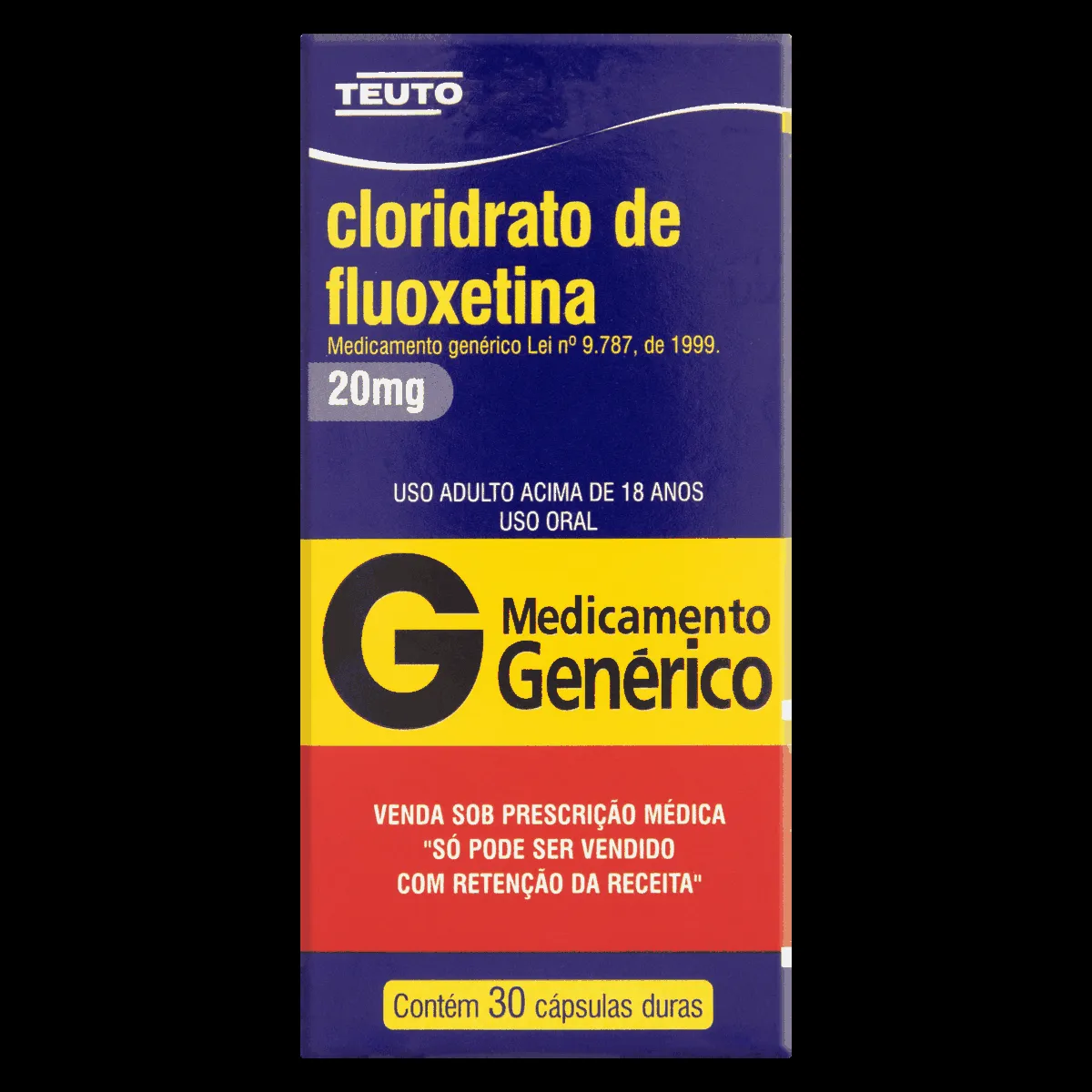 Cloridrato de Fluoxetina 20mg 30 Cápsulas Genérico Teuto