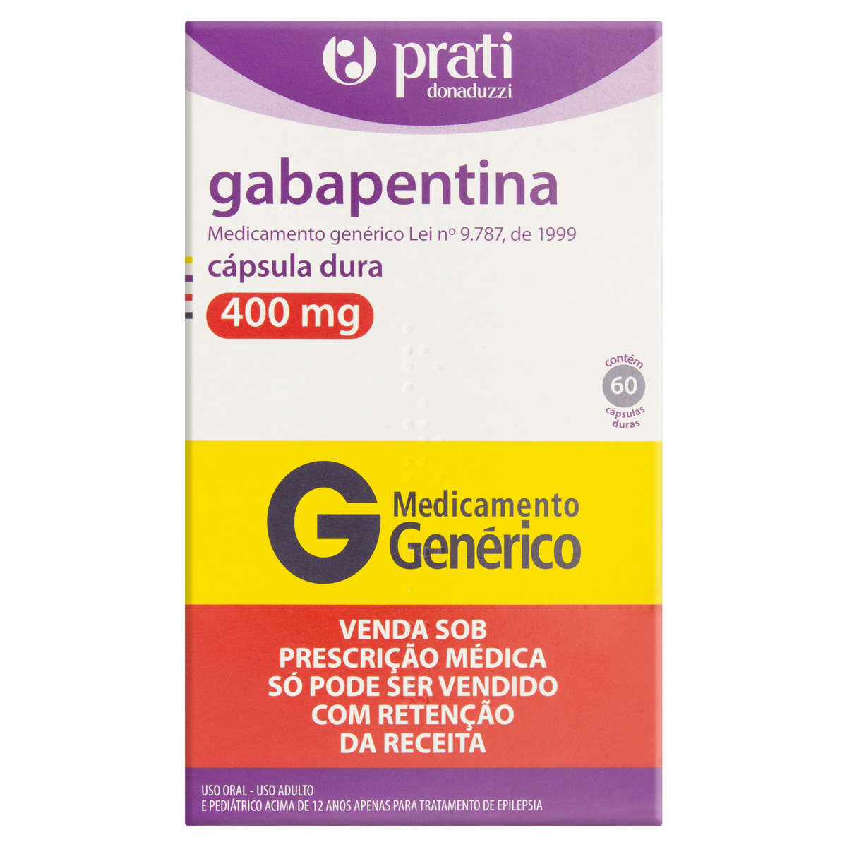 Gabapentina 400mg com 30 cápsulas duras