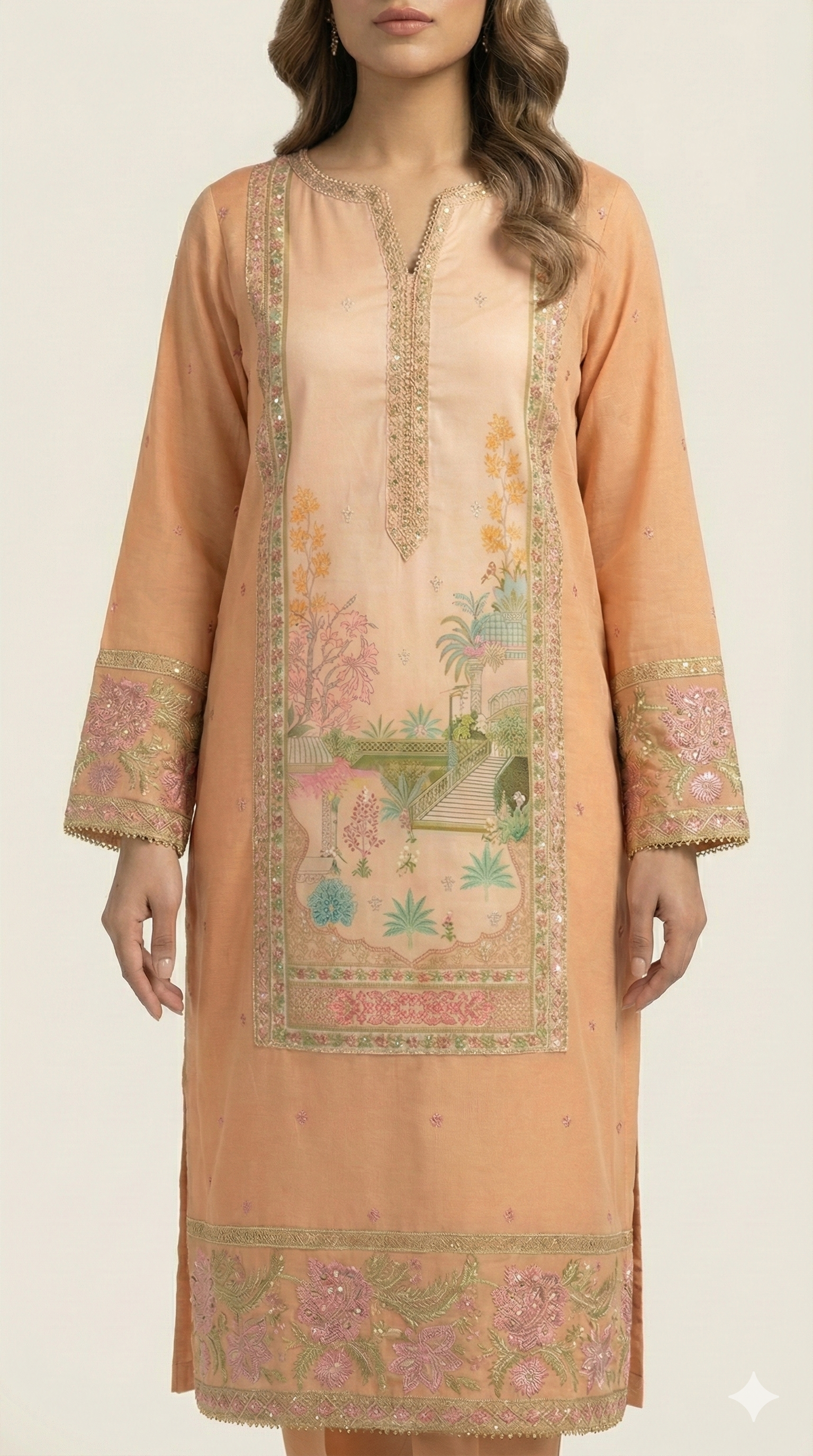 Peach Embroidered Kurta