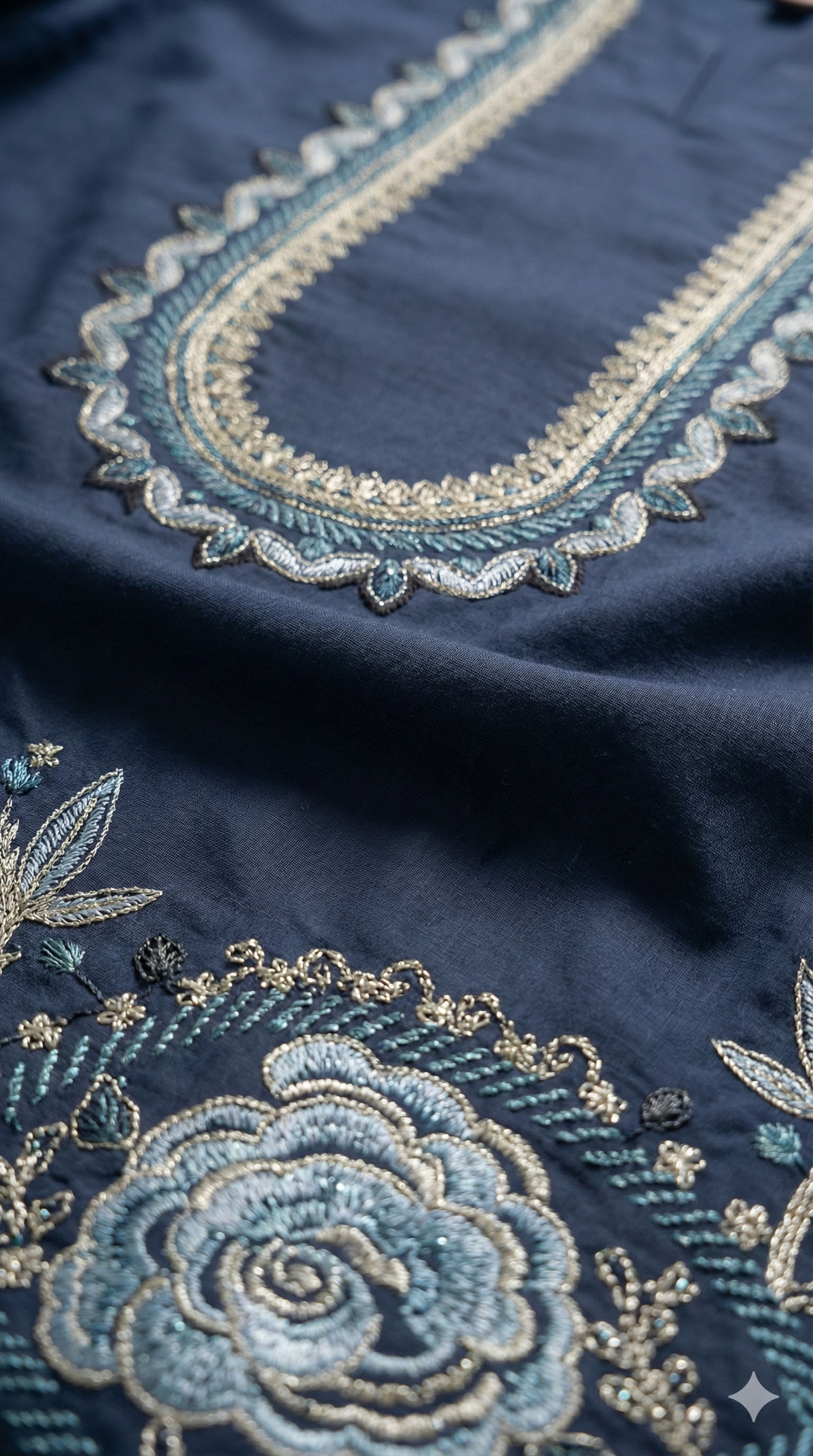 Navy Blue Embroidered Kurti