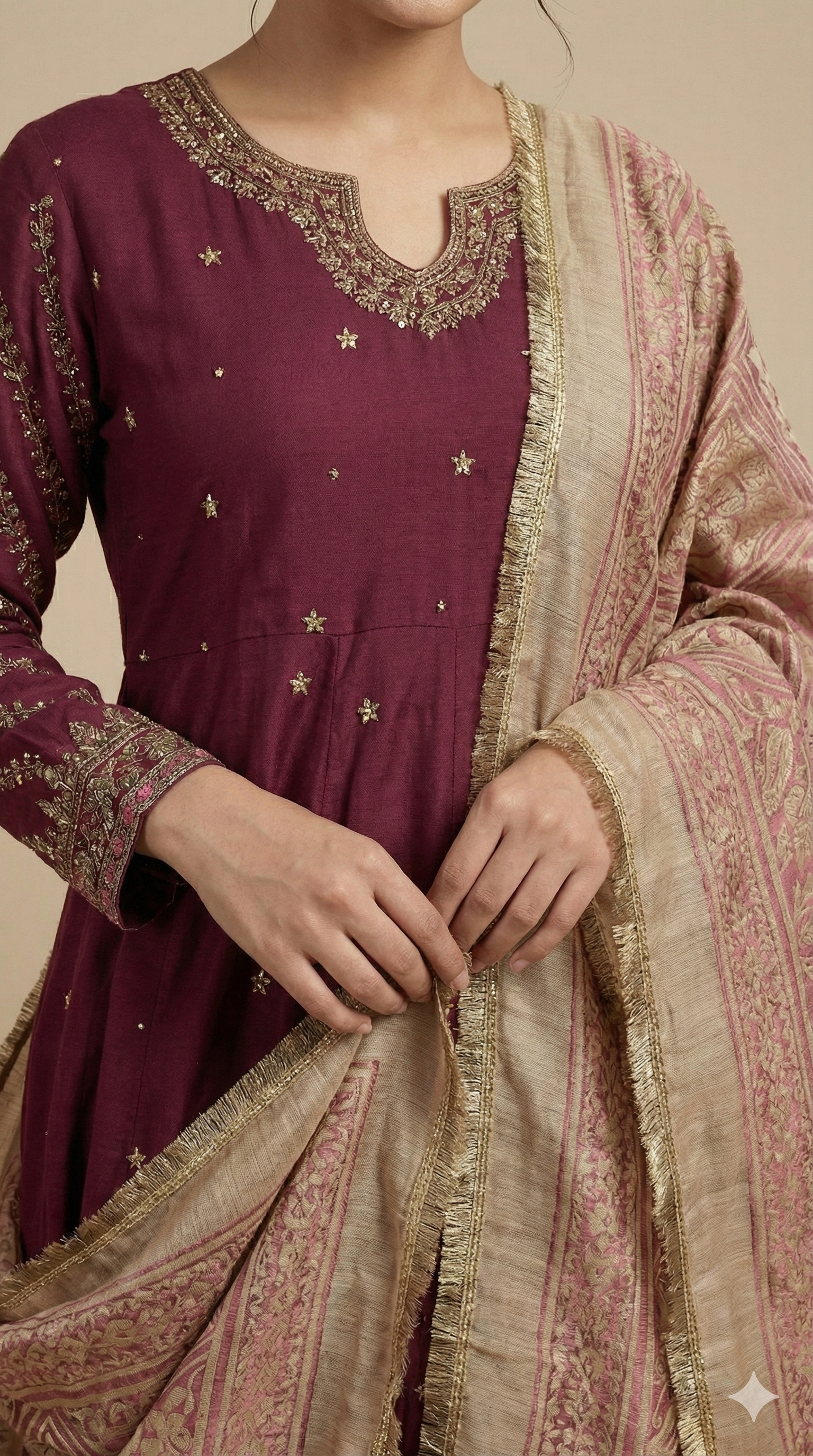 Maroon Embroidered Anarkali Suit