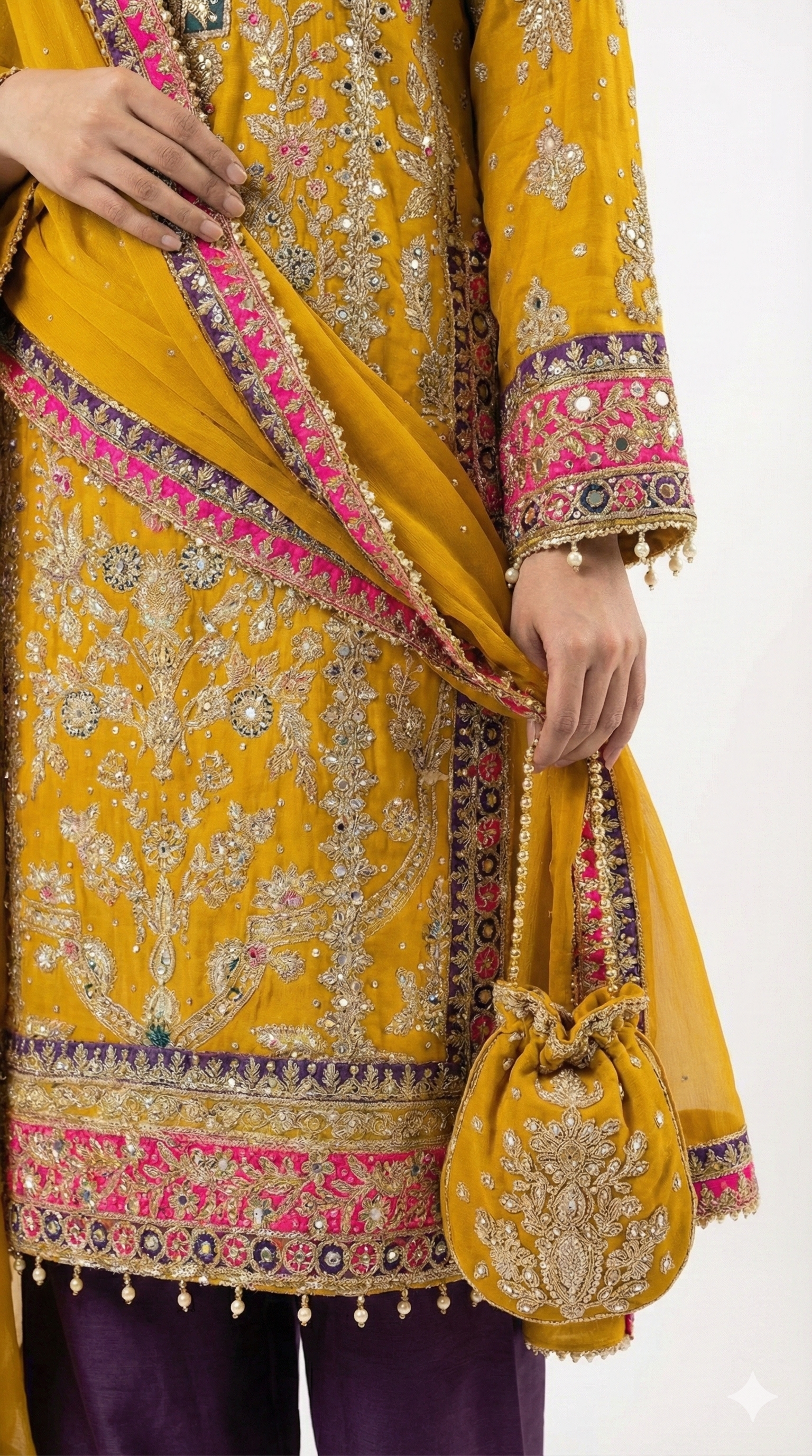 Embroidered Mustard Traditional Suit