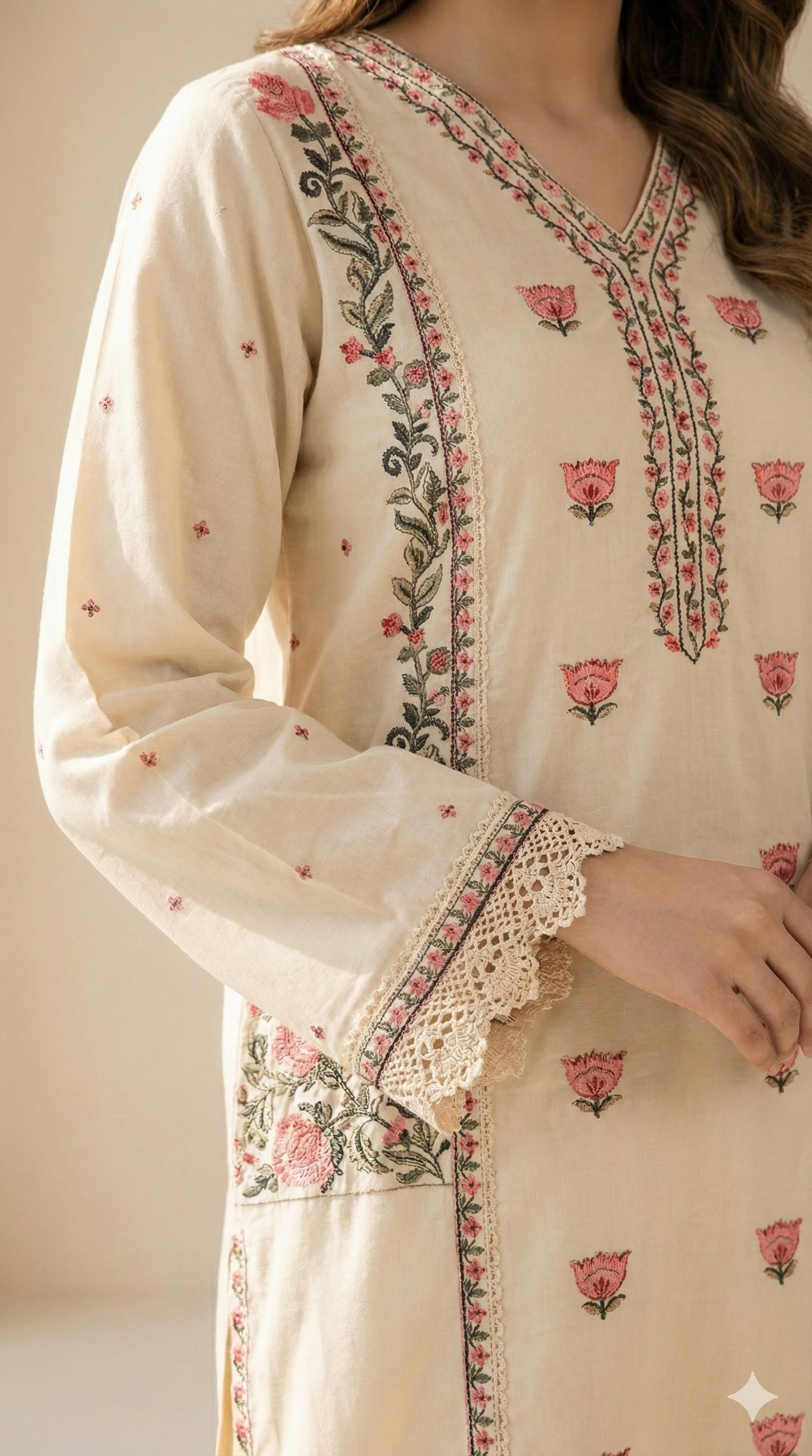 Embroidered Beige Kurti