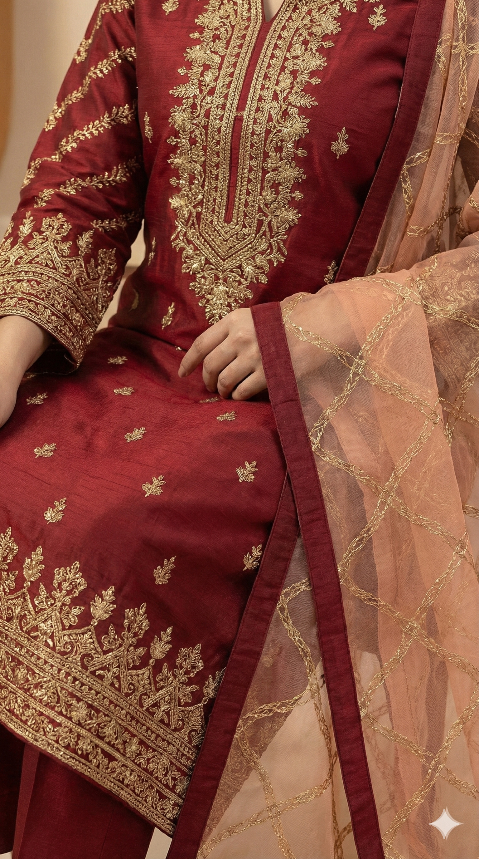 Embroidered Maroon Traditional Suit