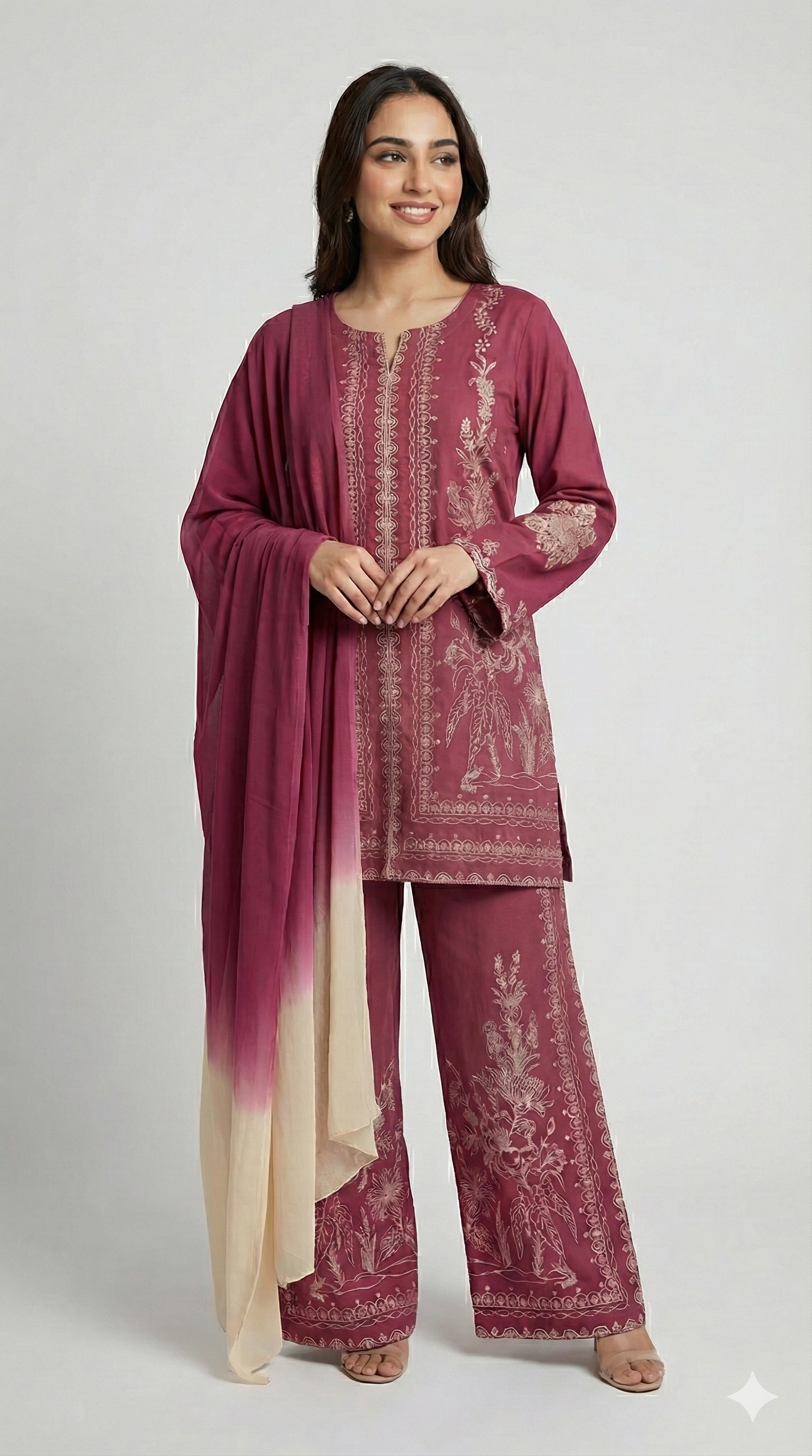 Embroidered Maroon Three-Piece Suit