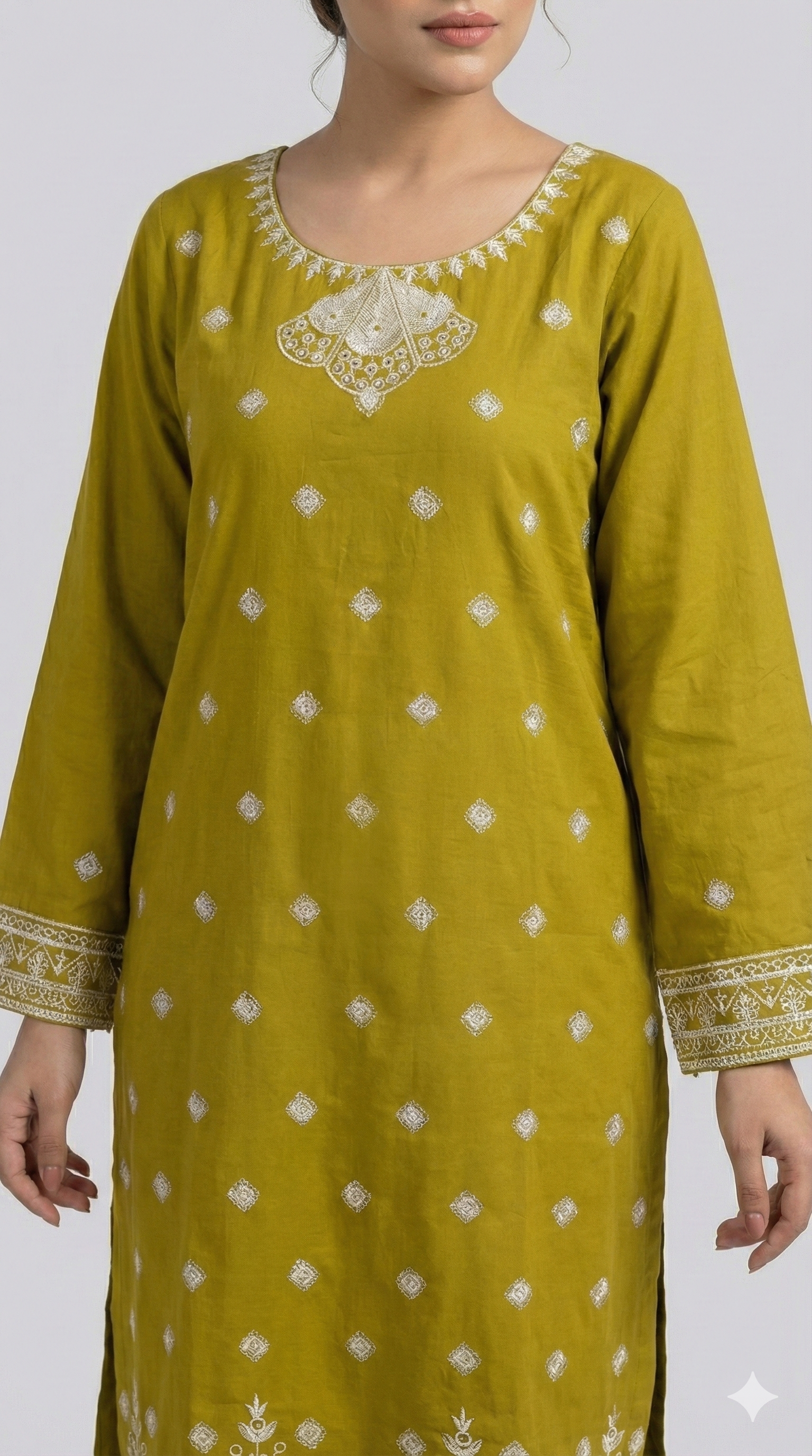 Embroidered Olive Green Kurta