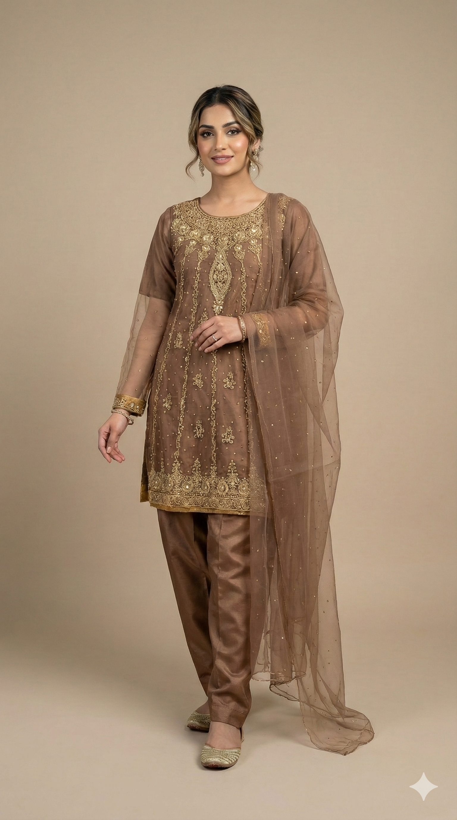 Embroidered Brown Traditional Suit