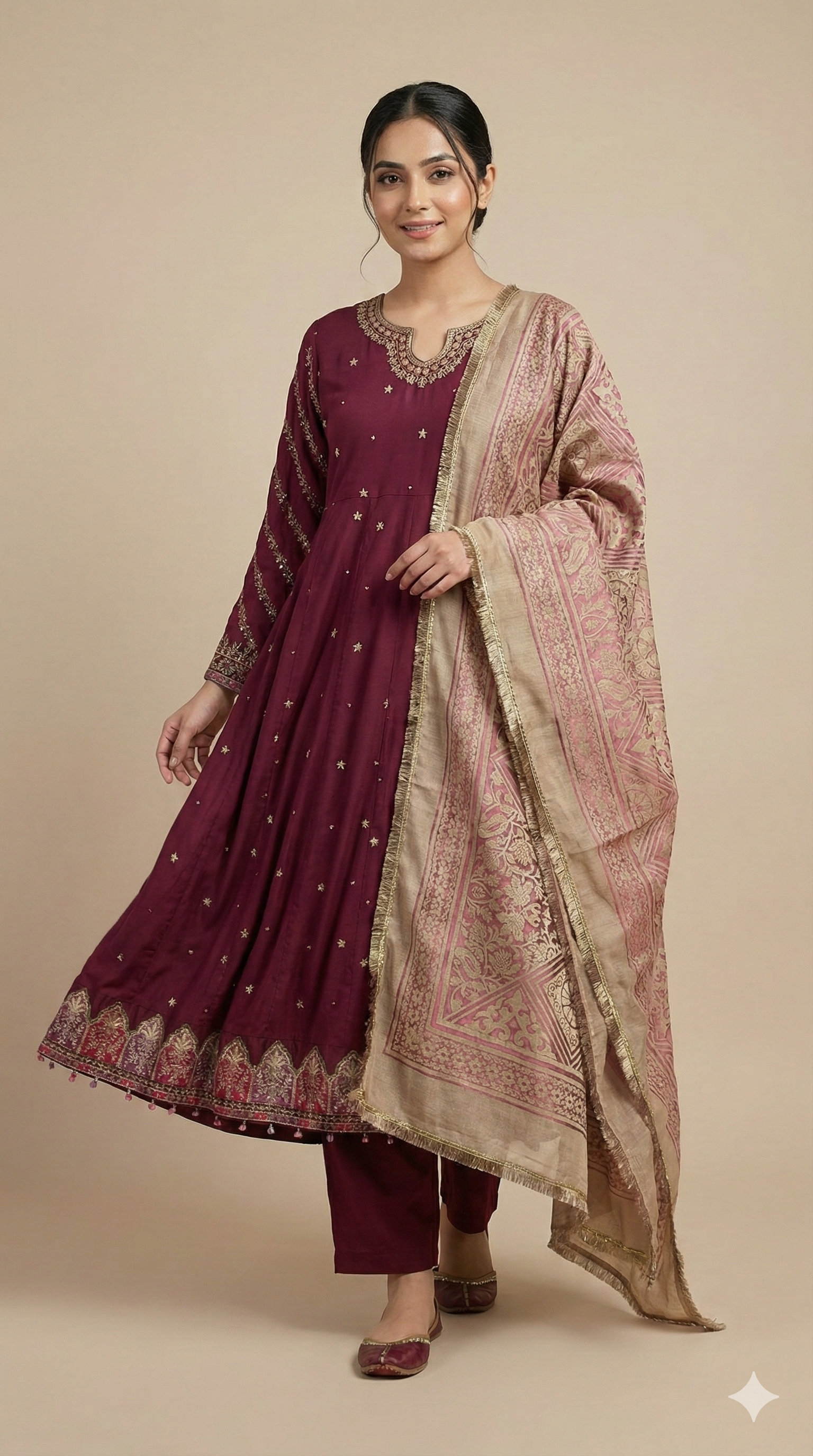 Maroon Embroidered Anarkali Suit