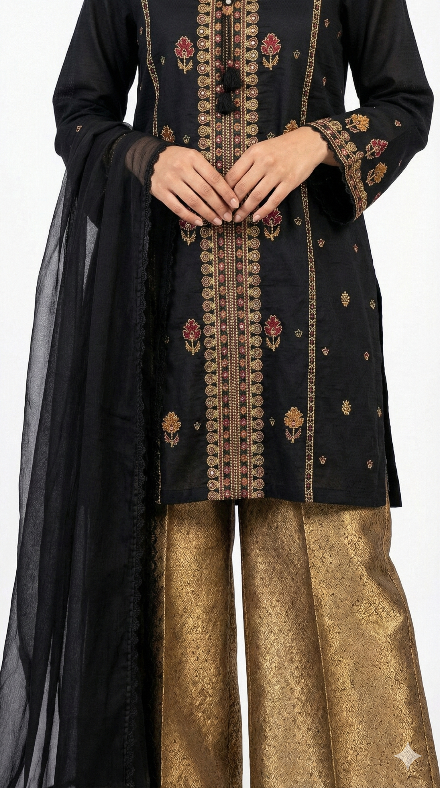 Elegant Black Embroidered Kurta Set