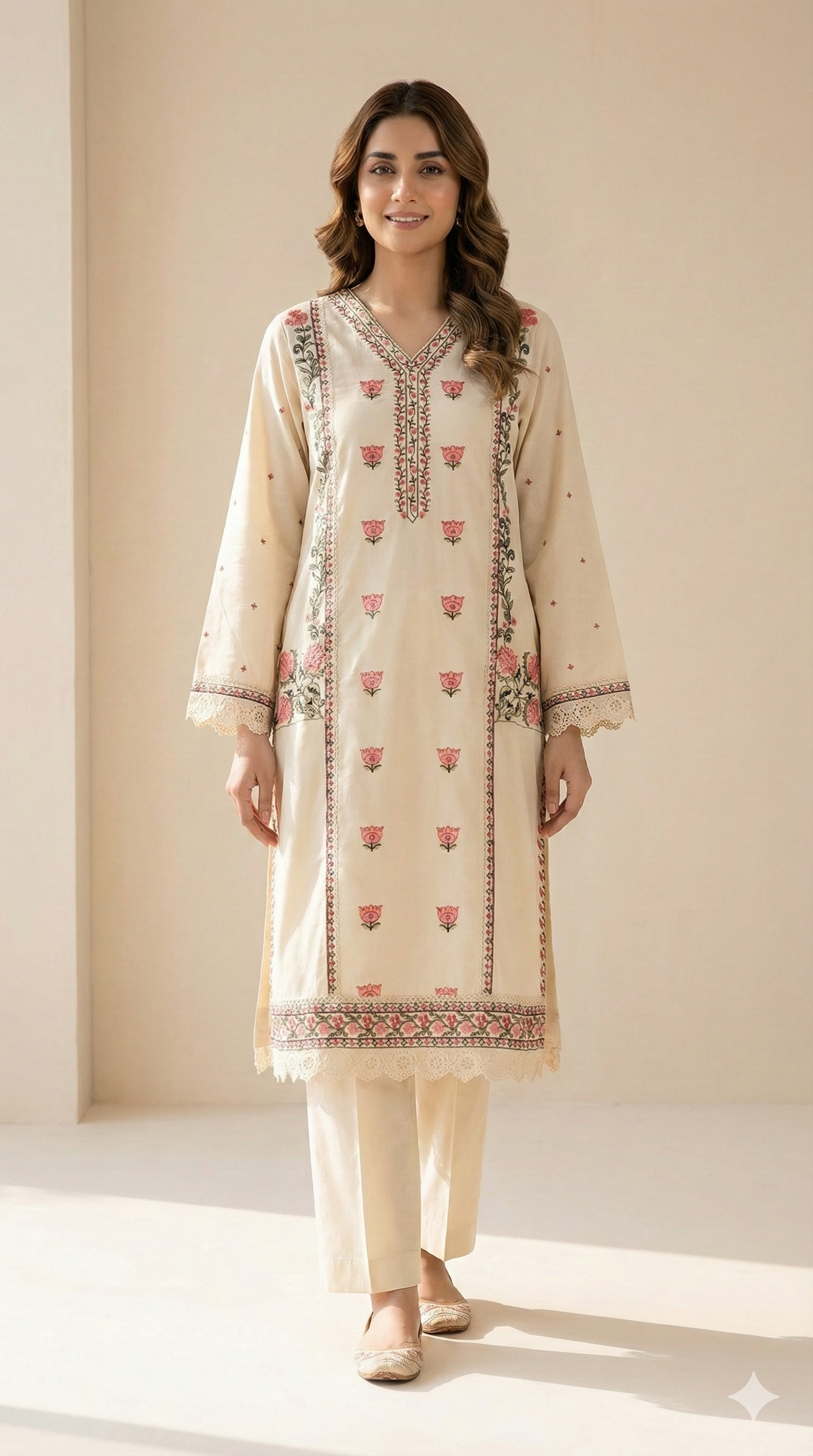 Embroidered Beige Kurti
