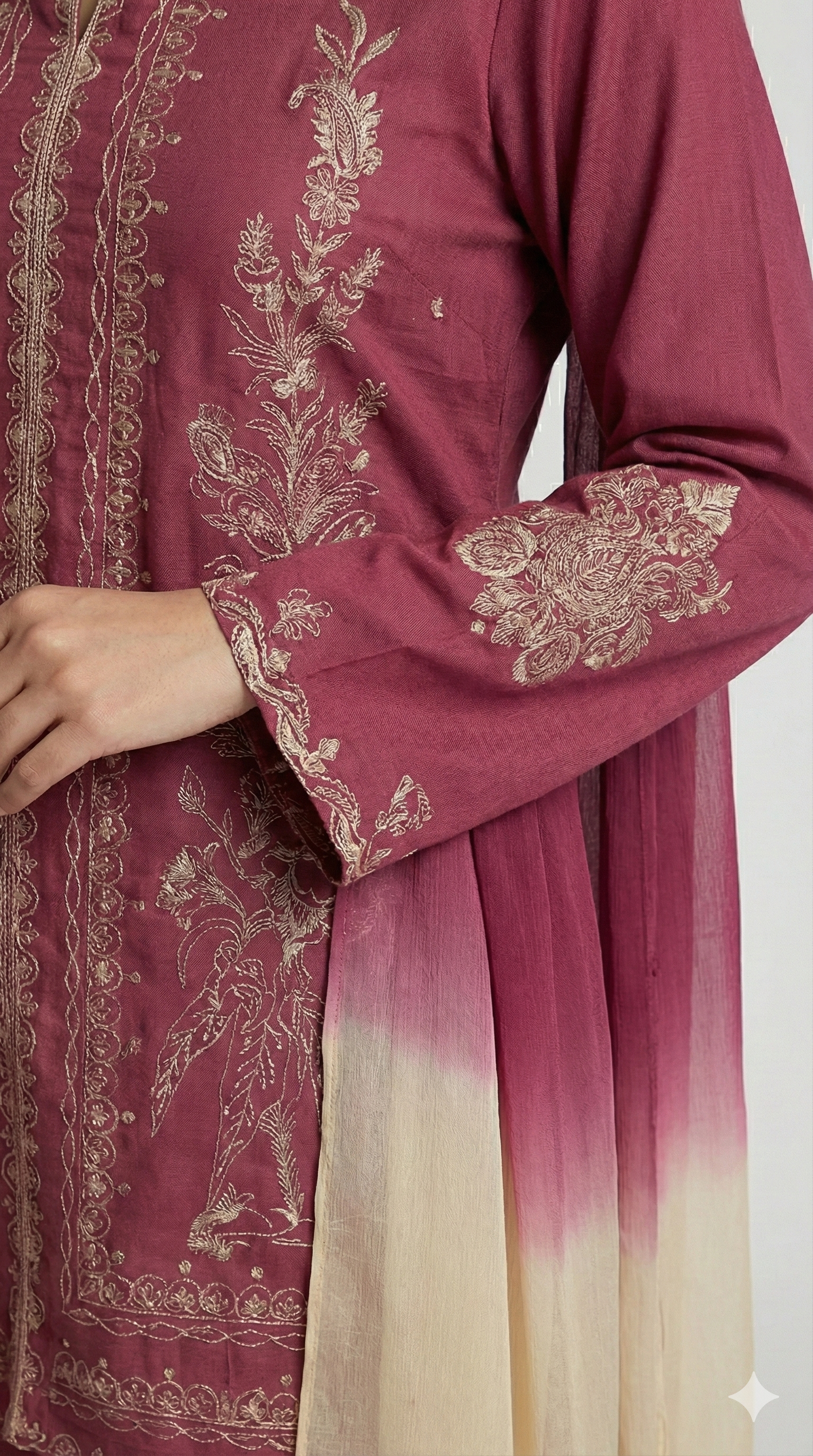 Embroidered Maroon Three-Piece Suit