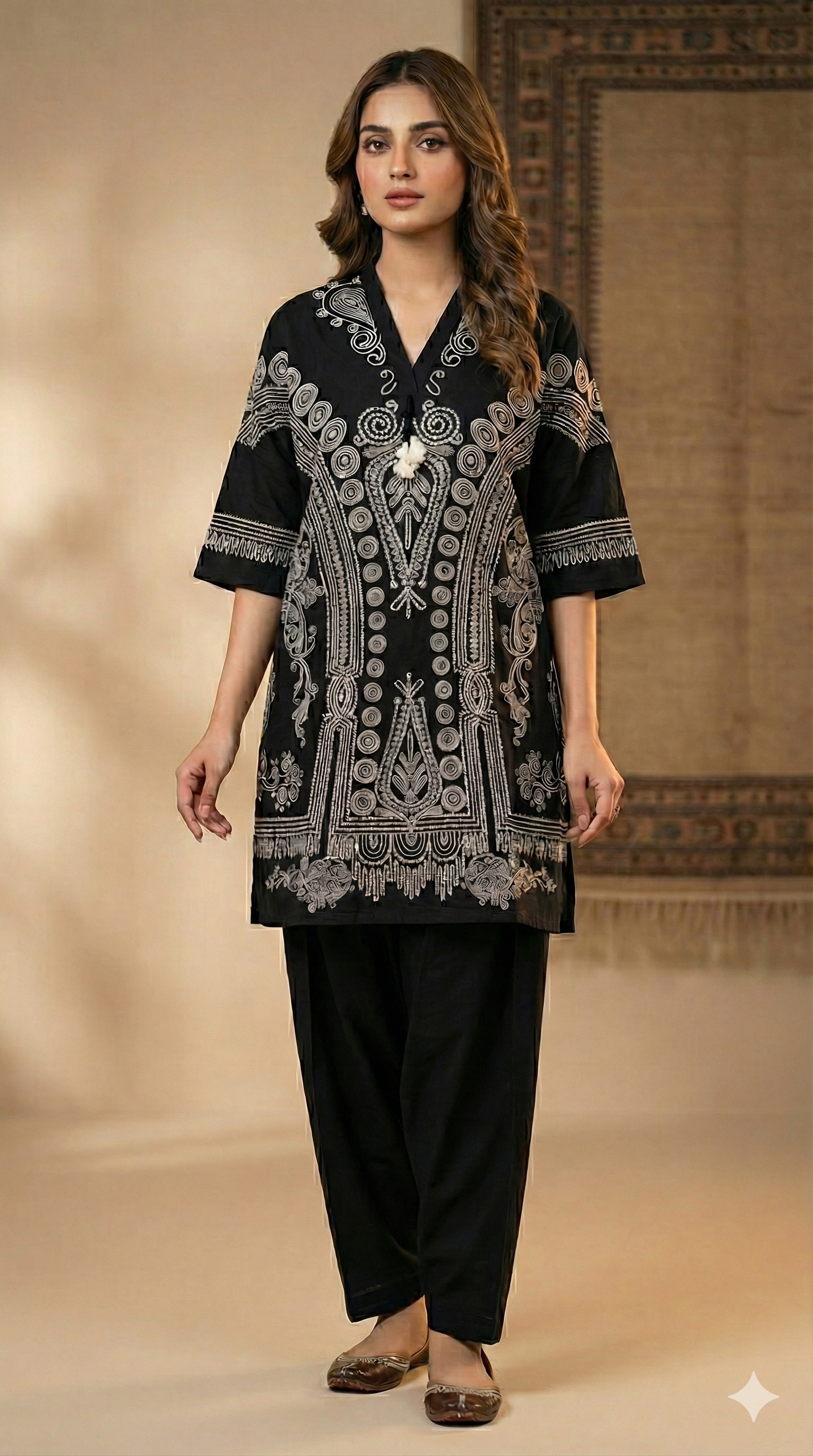 Black Embroidered Kurta Set