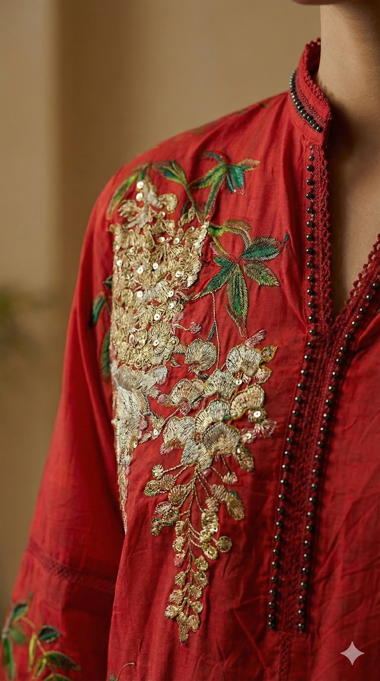 Red Embroidered Traditional Kurta