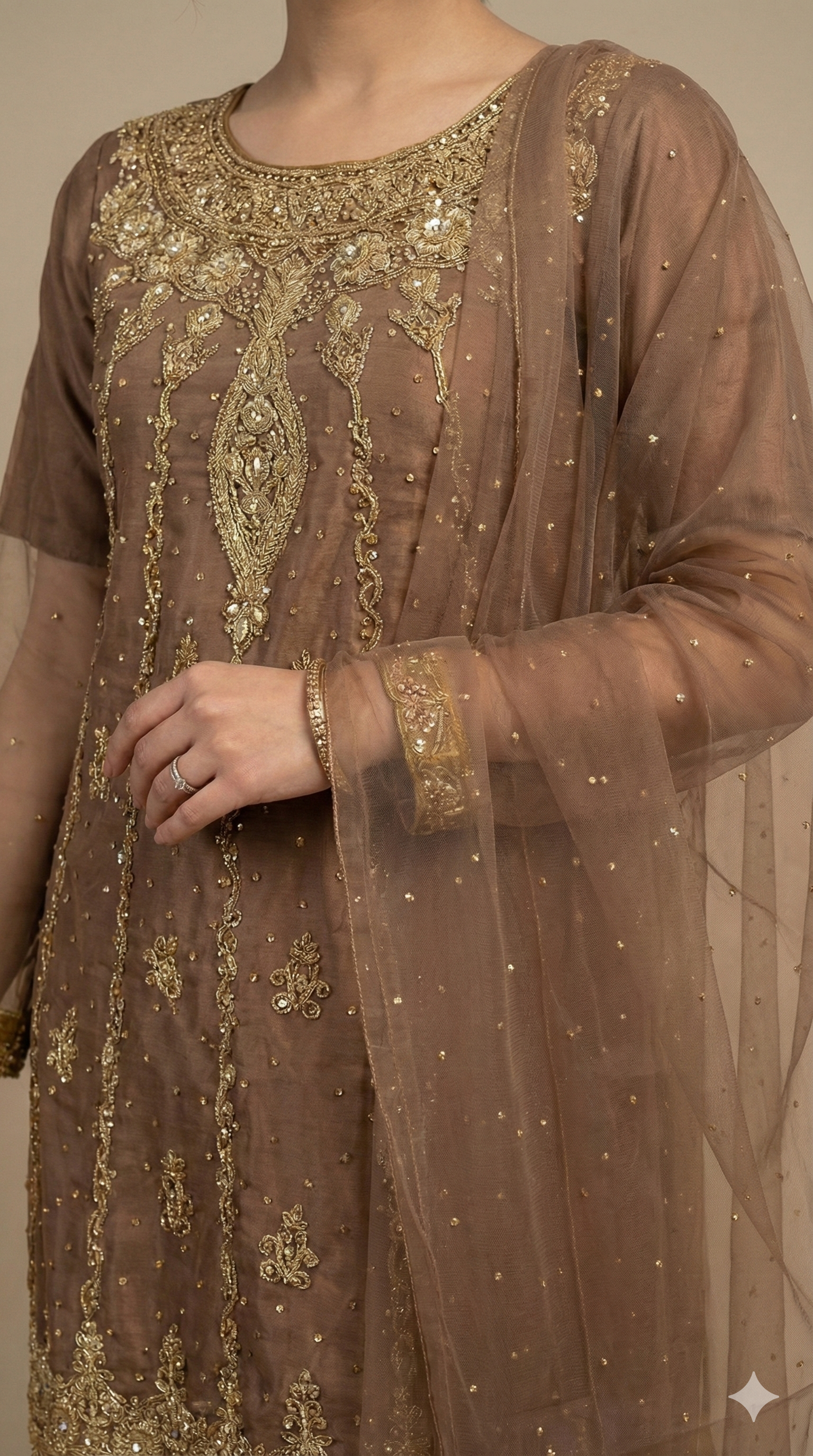 Embroidered Brown Traditional Suit