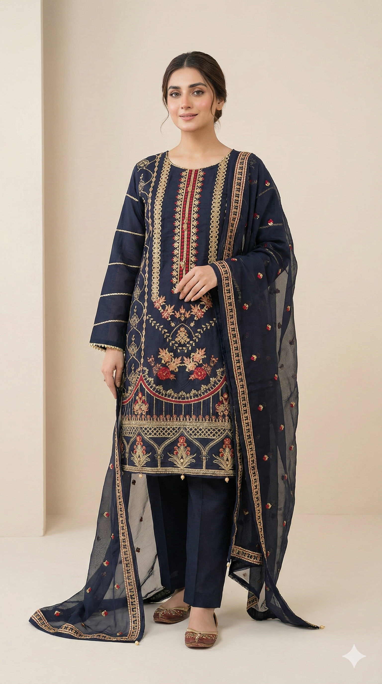 Embroidered Navy Blue Lawn Suit