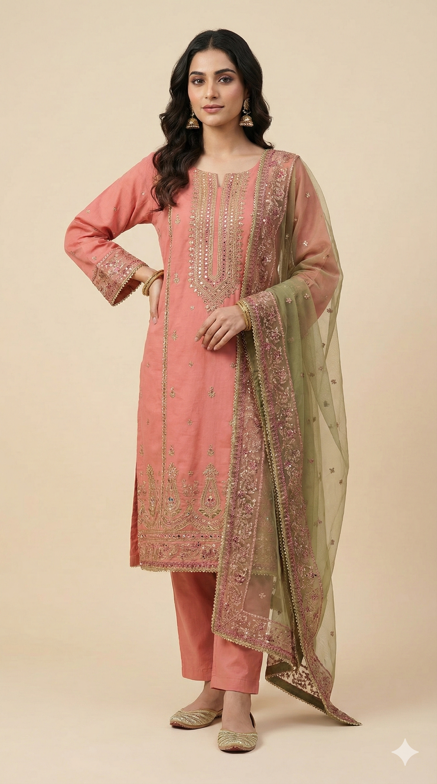 Embroidered Peach Suit