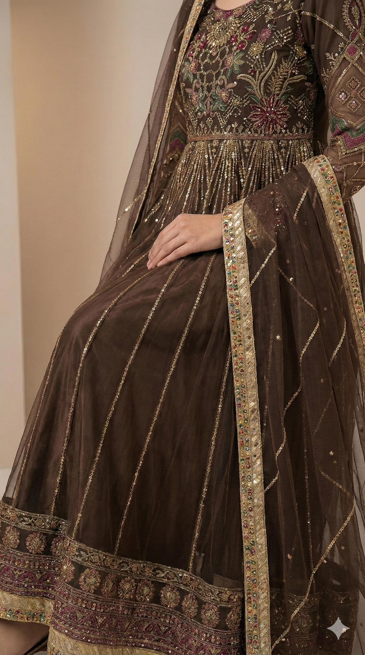 Embroidered Brown Traditional Dress