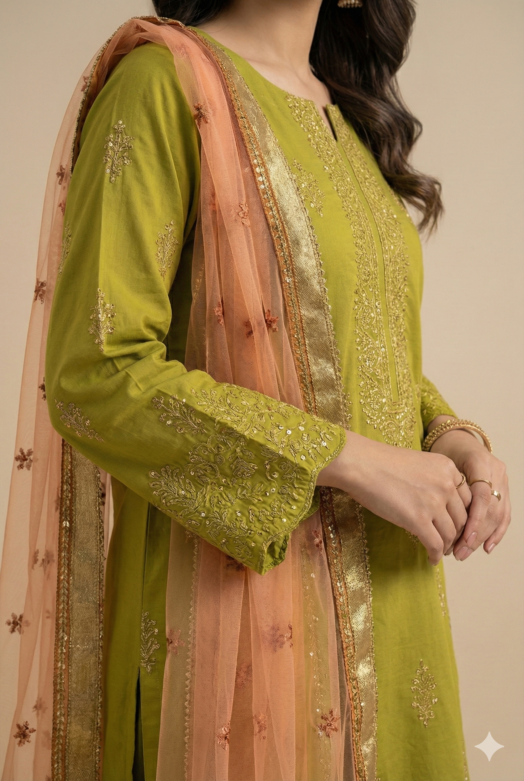 Embroidered Olive Green Kurta Set