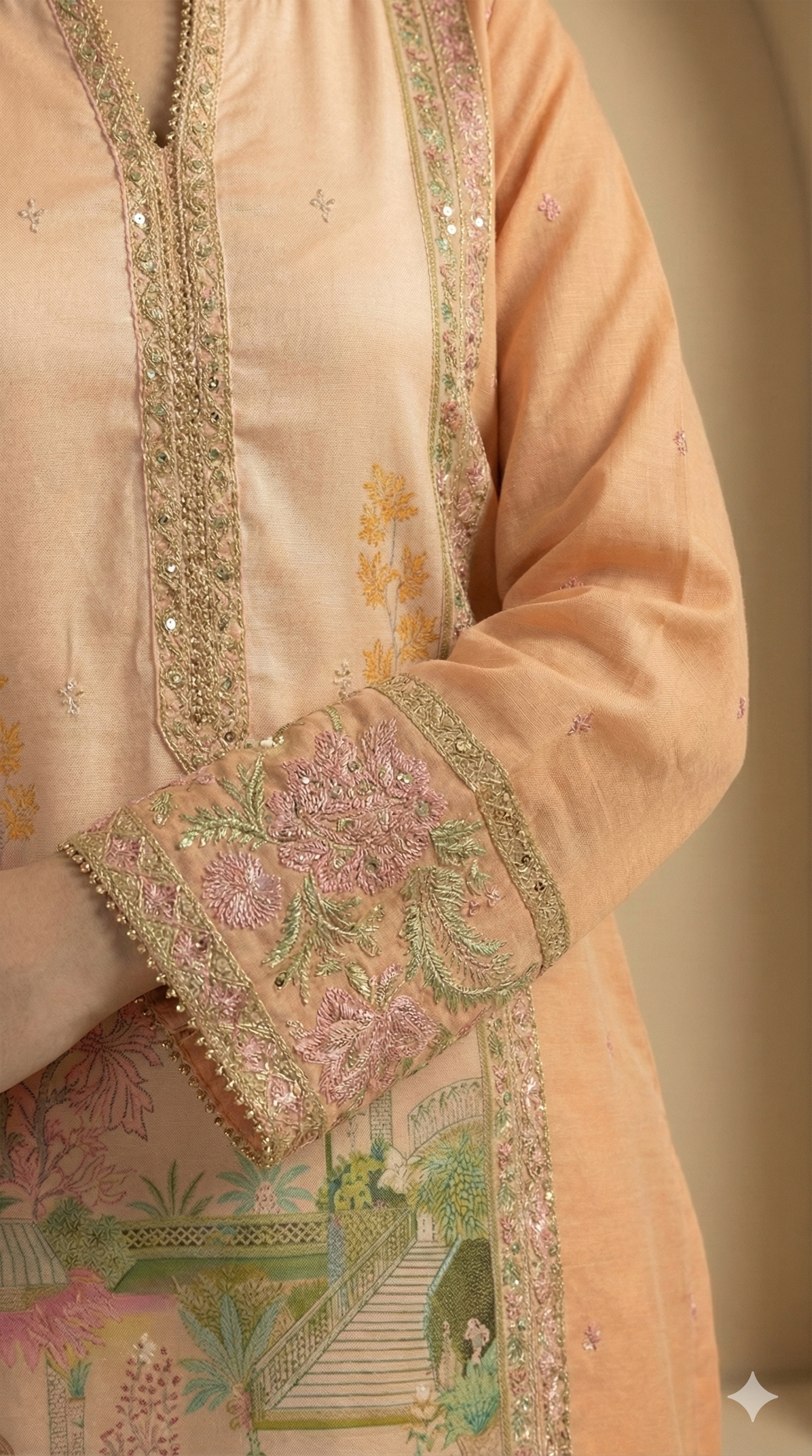 Peach Embroidered Kurta