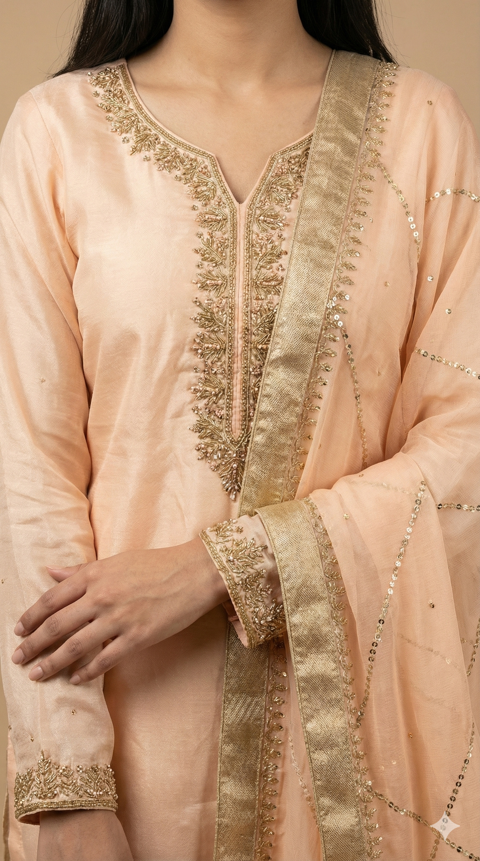 Embroidered Peach Traditional Suit