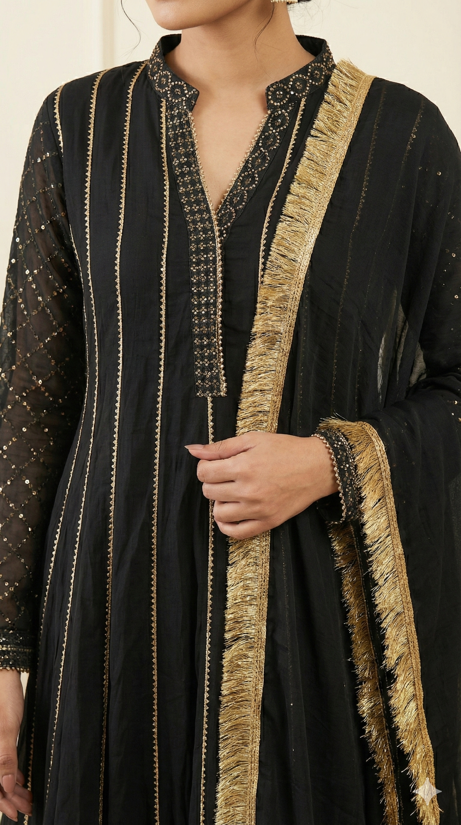Elegant Black Embroidered Anarkali Suit