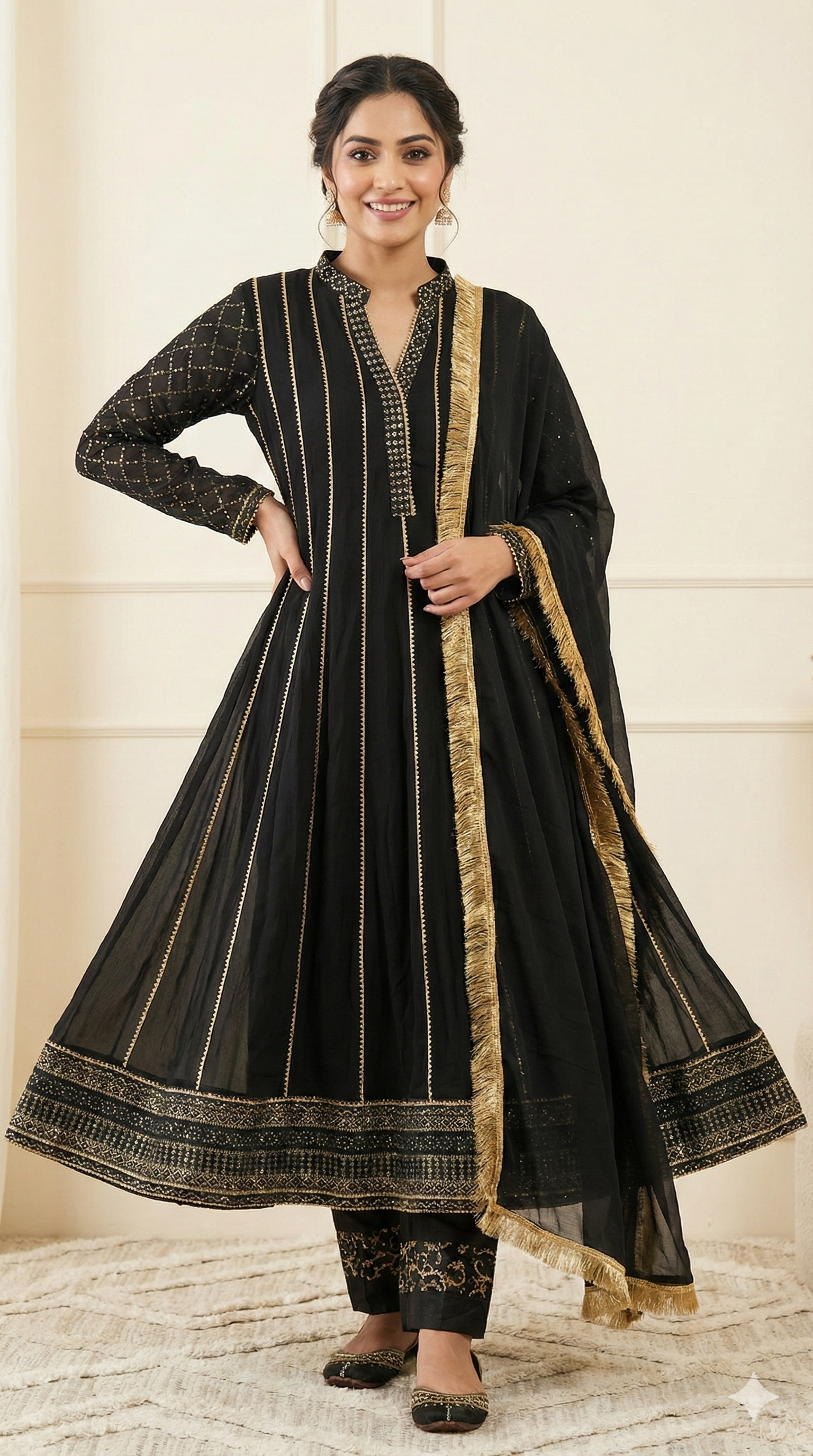 Elegant Black Embroidered Anarkali Suit