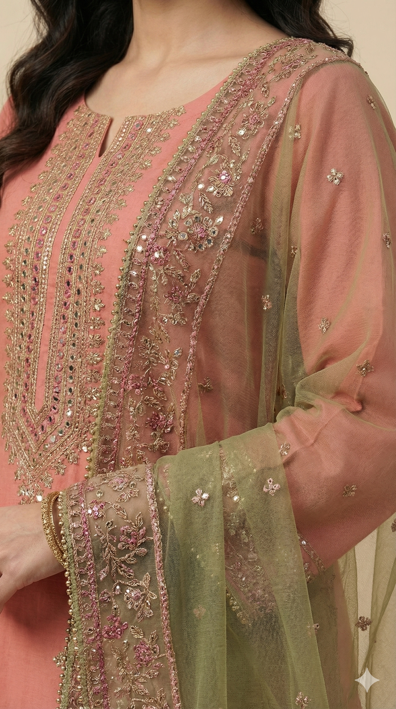 Embroidered Peach Suit