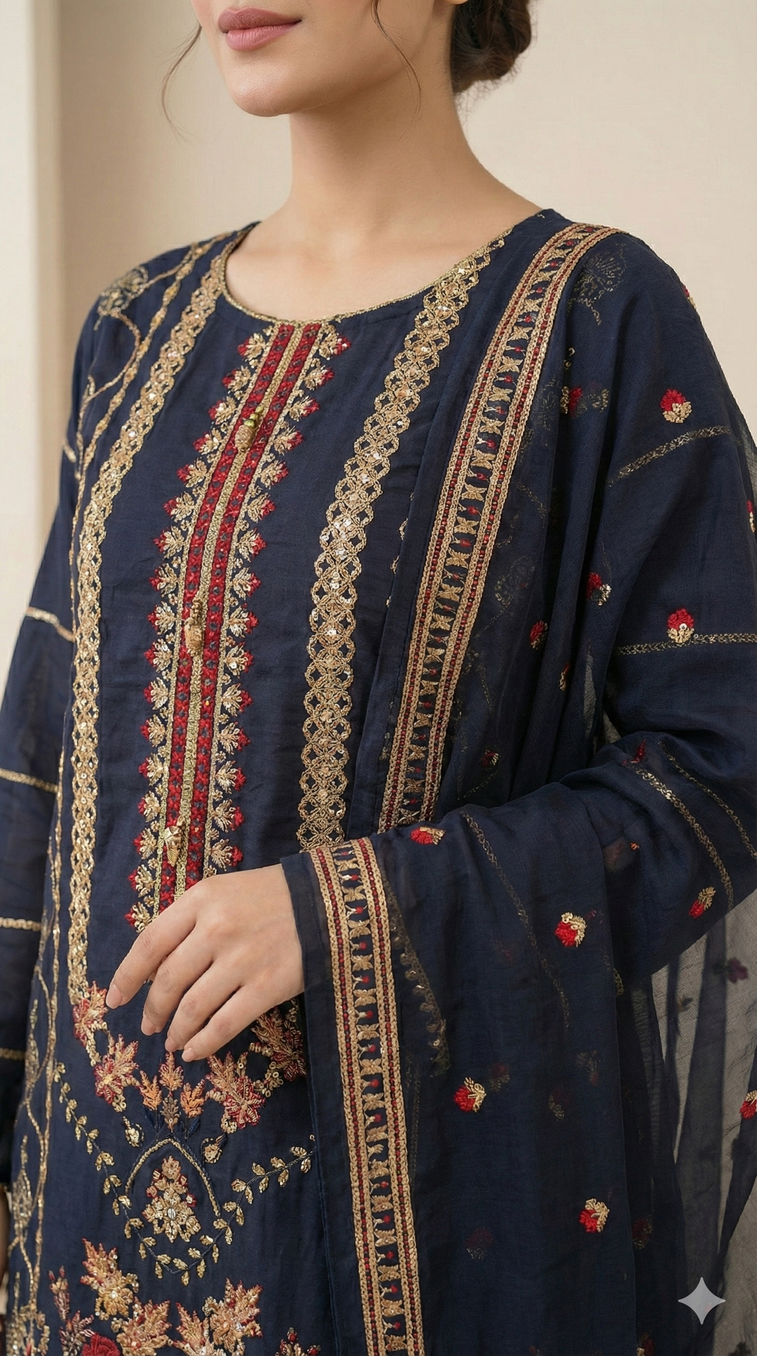 Embroidered Navy Blue Lawn Suit