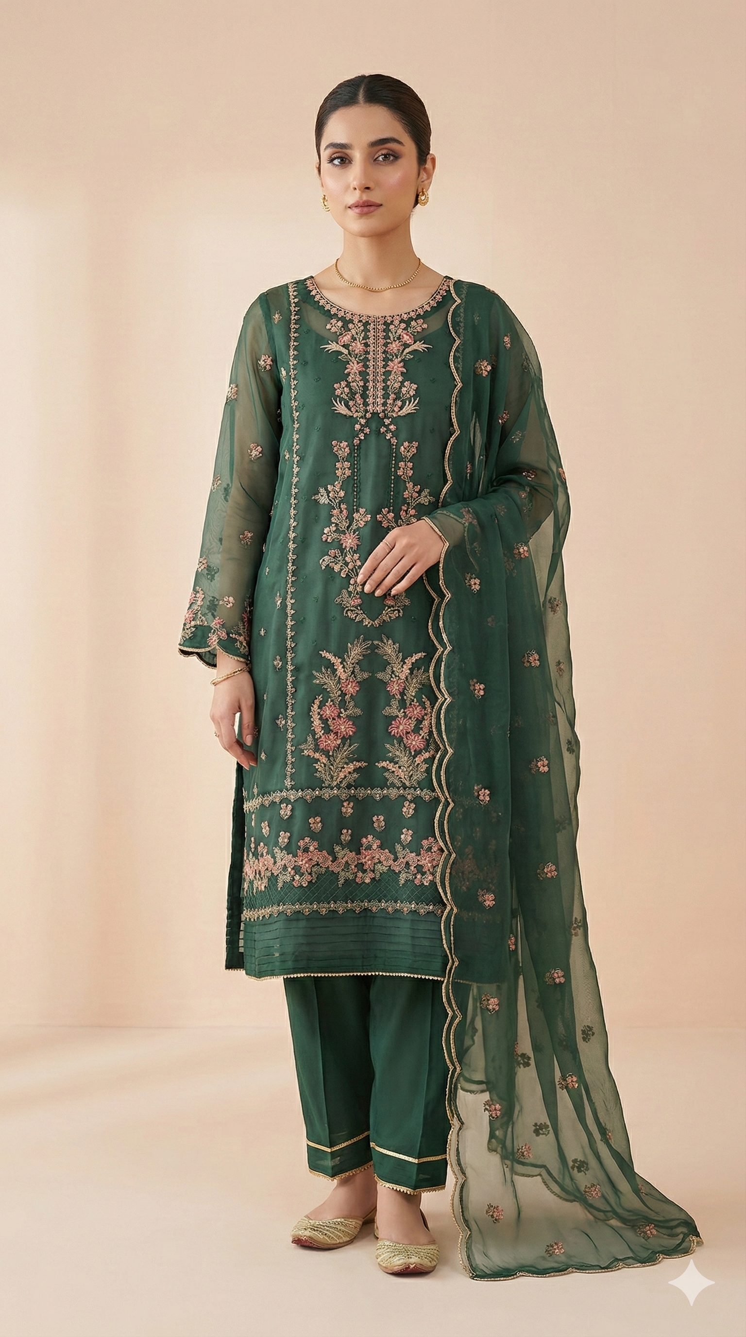 Embroidered Green Chiffon Salwar Kameez