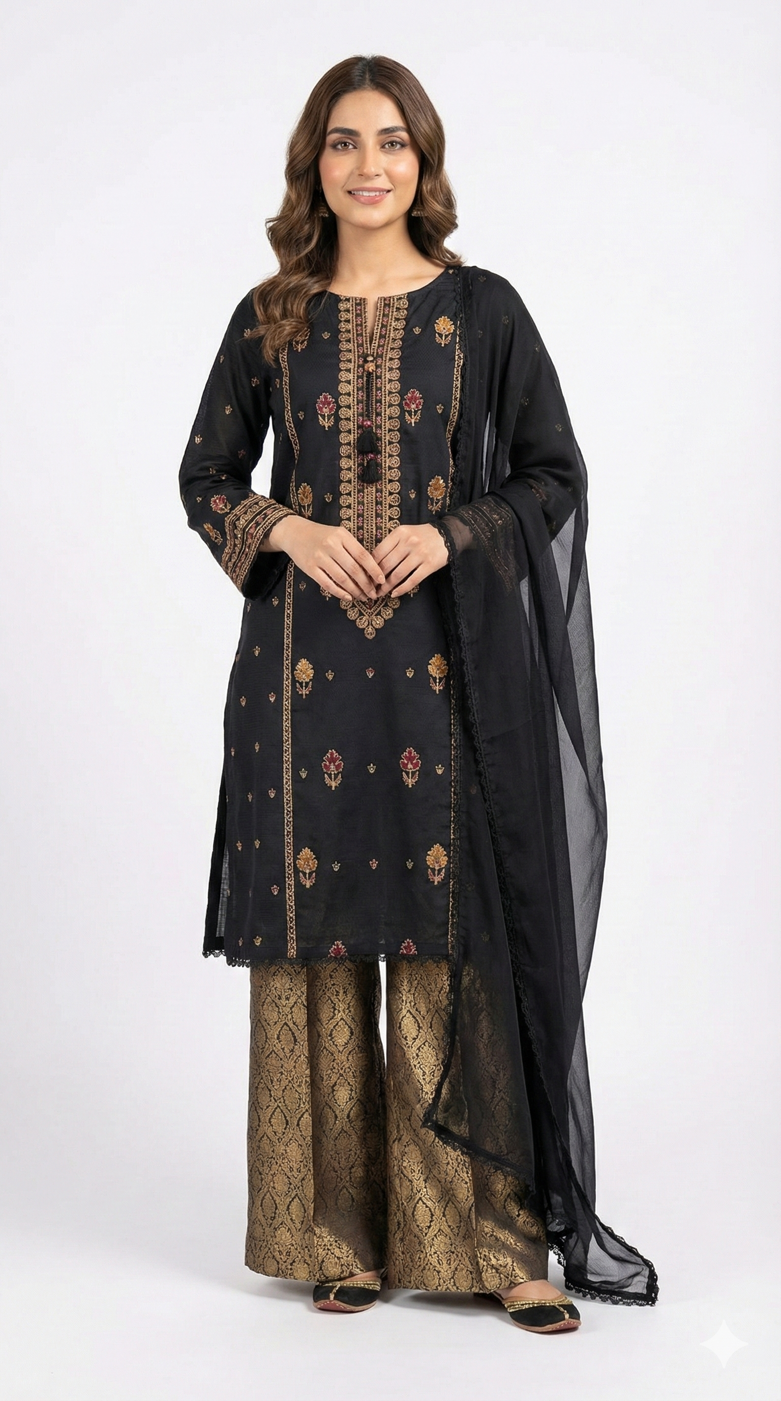 Elegant Black Embroidered Kurta Set