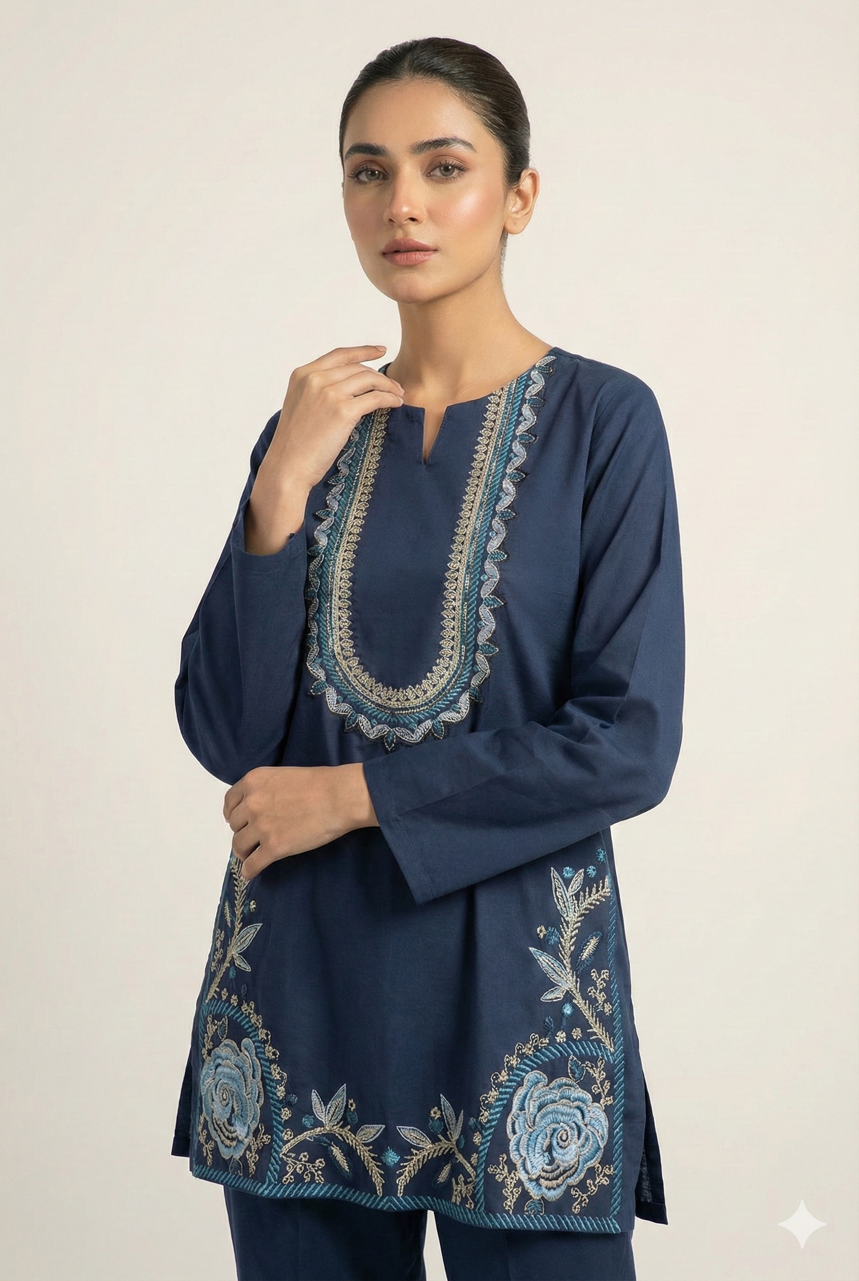 Navy Blue Embroidered Kurti