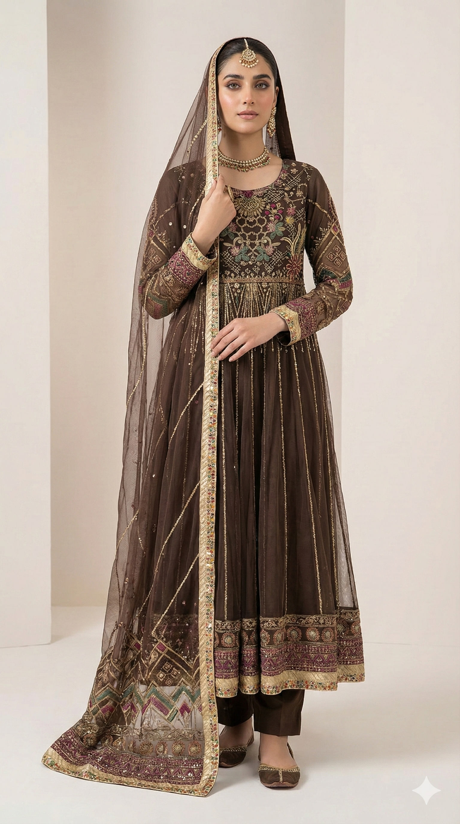 Embroidered Brown Traditional Dress