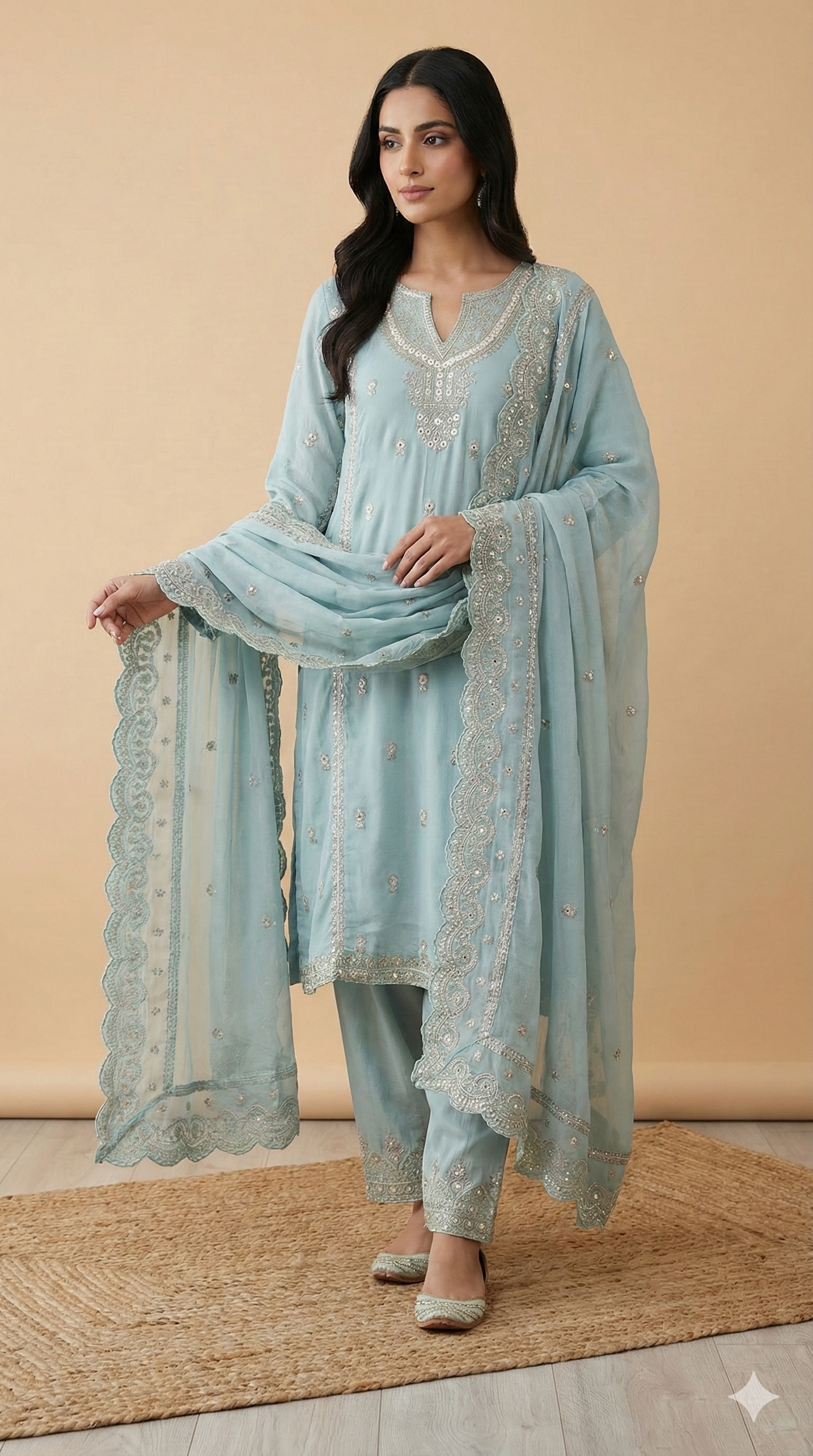 Embroidered Light Blue Salwar Kameez