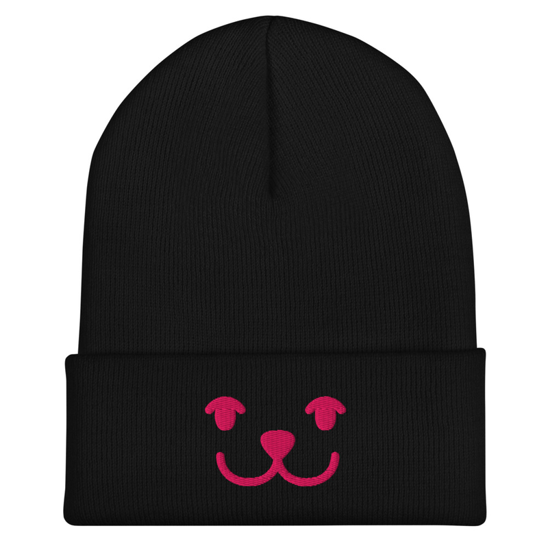 Black Beanie with Cute Face Embroidery