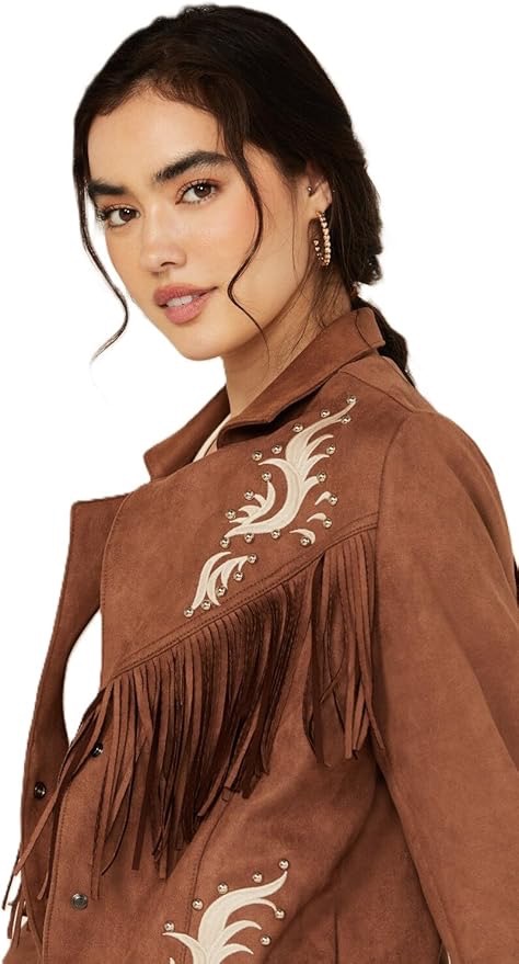 EMBROIDERED FRINGED SUEDE JACKET