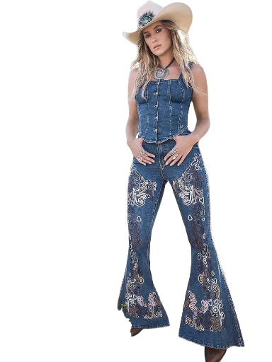WRANGLER X LAINEY WILSON WOMEN’S BOHO WASH EMBROIDERED BELL BOTTOM JEANS