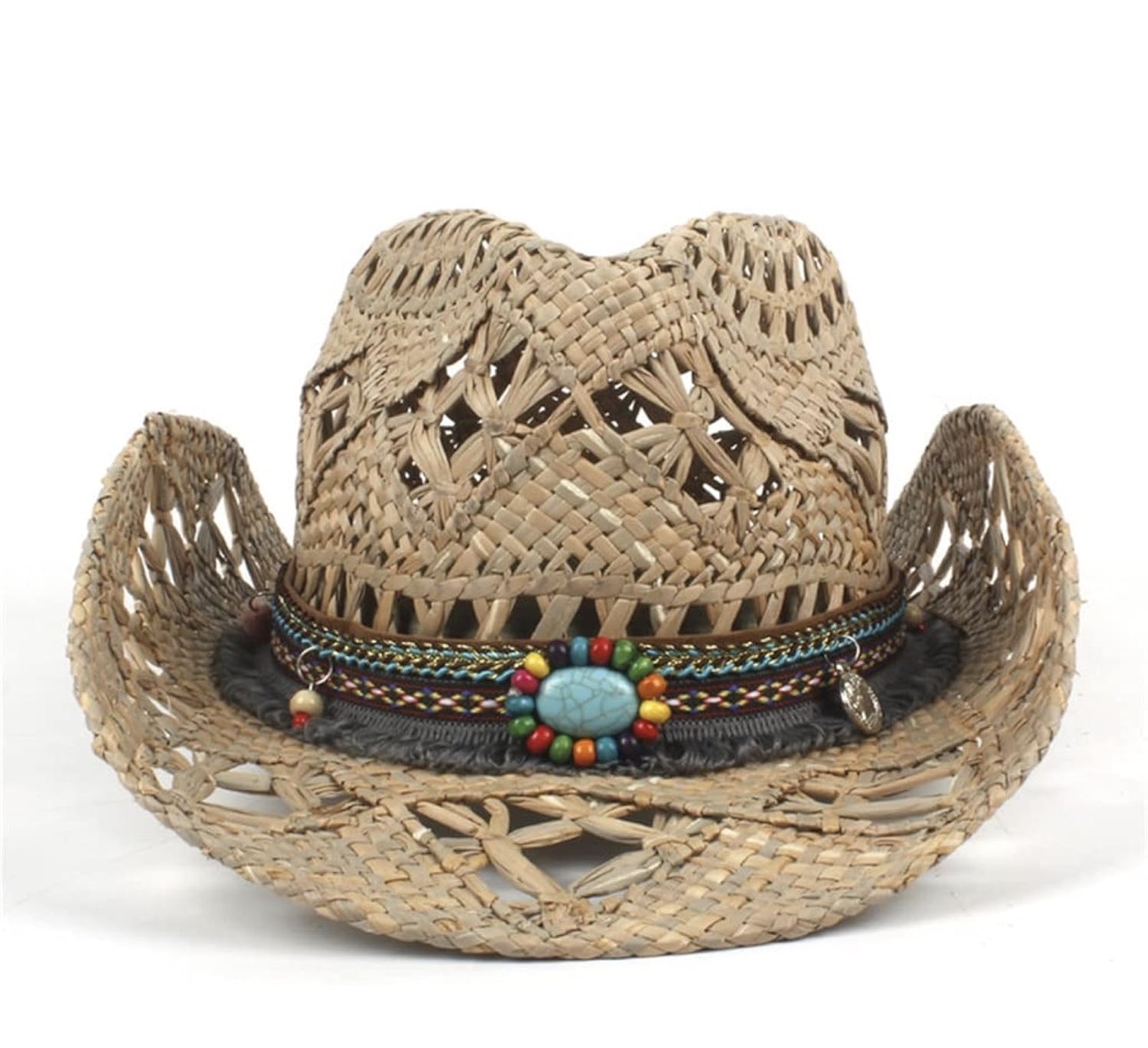 HANDWOVEN NATURAL STRAW COWBOY HAT