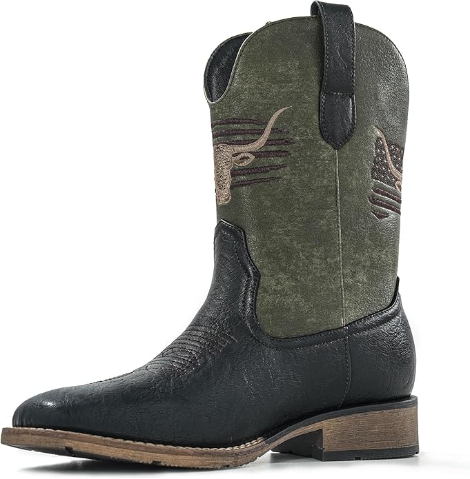 Winbird Cowboy Boots For Men Square Toe Western Men's Boots 