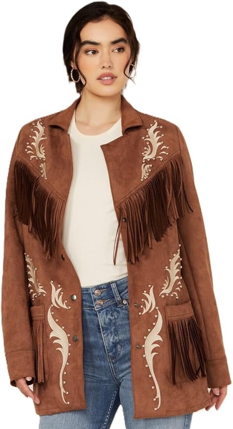 EMBROIDERED FRINGED SUEDE JACKET