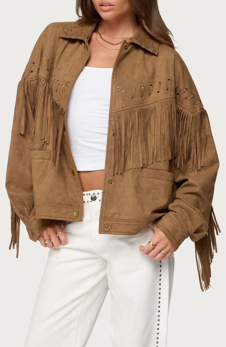 Evonka Fringe Faux Suede Jacket