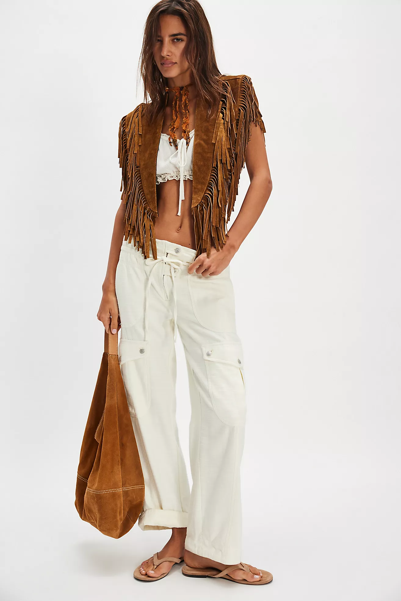 Understated Leather Wide Eyes Suede Fringe Collar