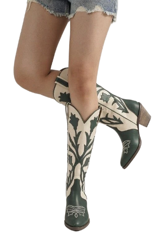 GLENDA FLORAL WESTERN BOOTS – GREEN/10