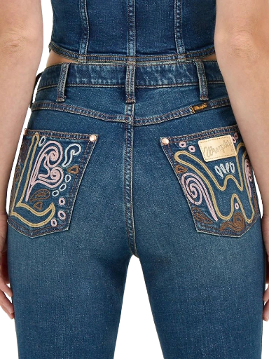 WRANGLER X LAINEY WILSON WOMEN’S BOHO WASH EMBROIDERED BELL BOTTOM JEANS