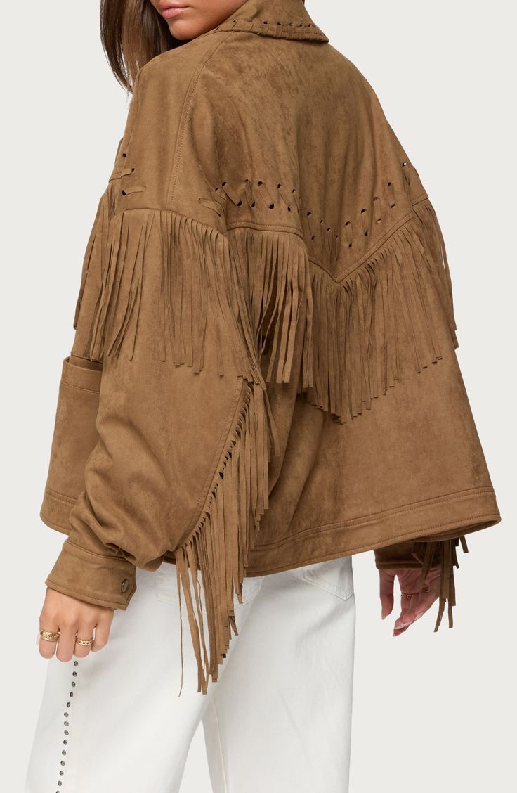 Evonka Fringe Faux Suede Jacket